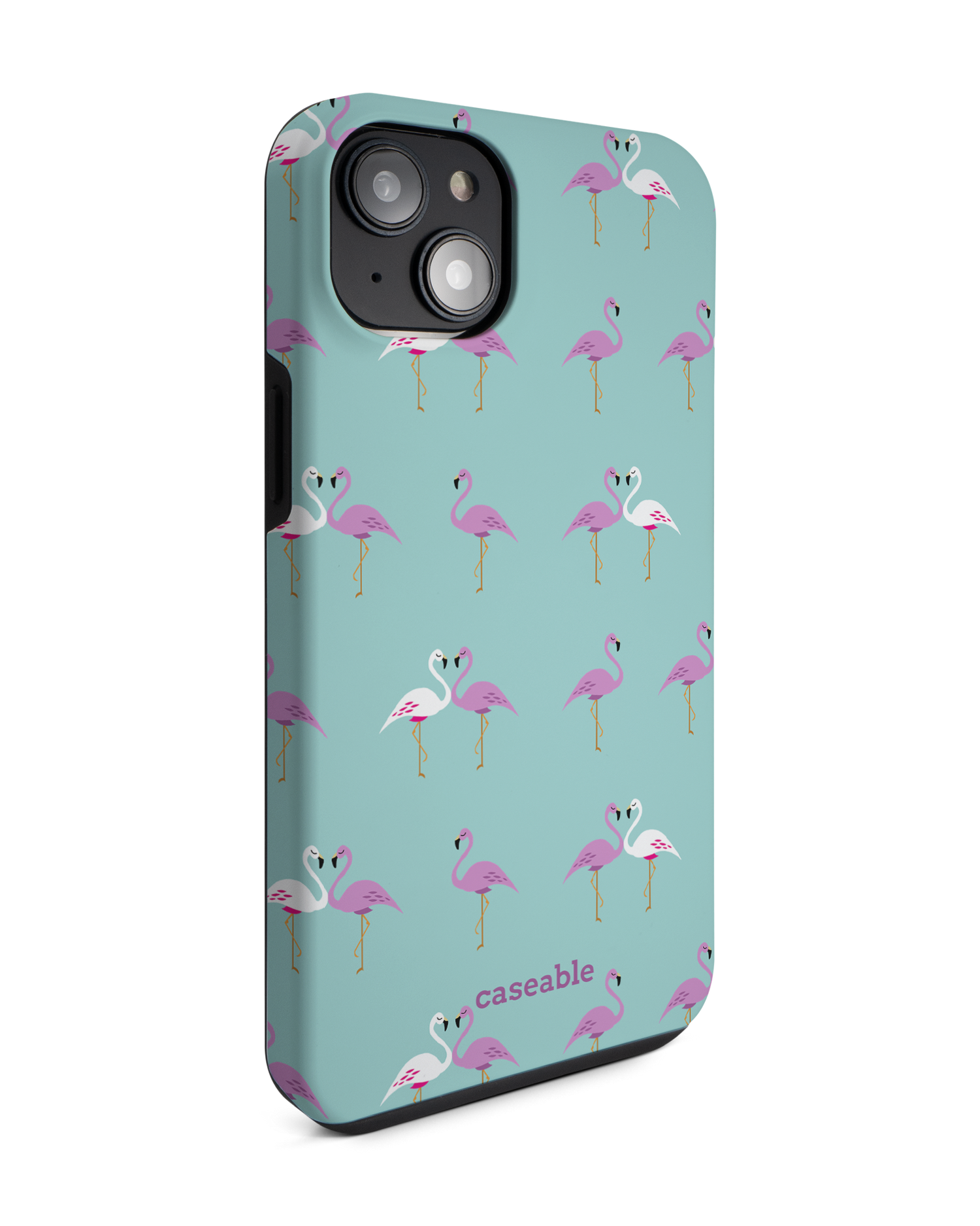 Two Flamingos Premium Handyhülle für Apple iPhone 14 Plus: Seitenansicht links