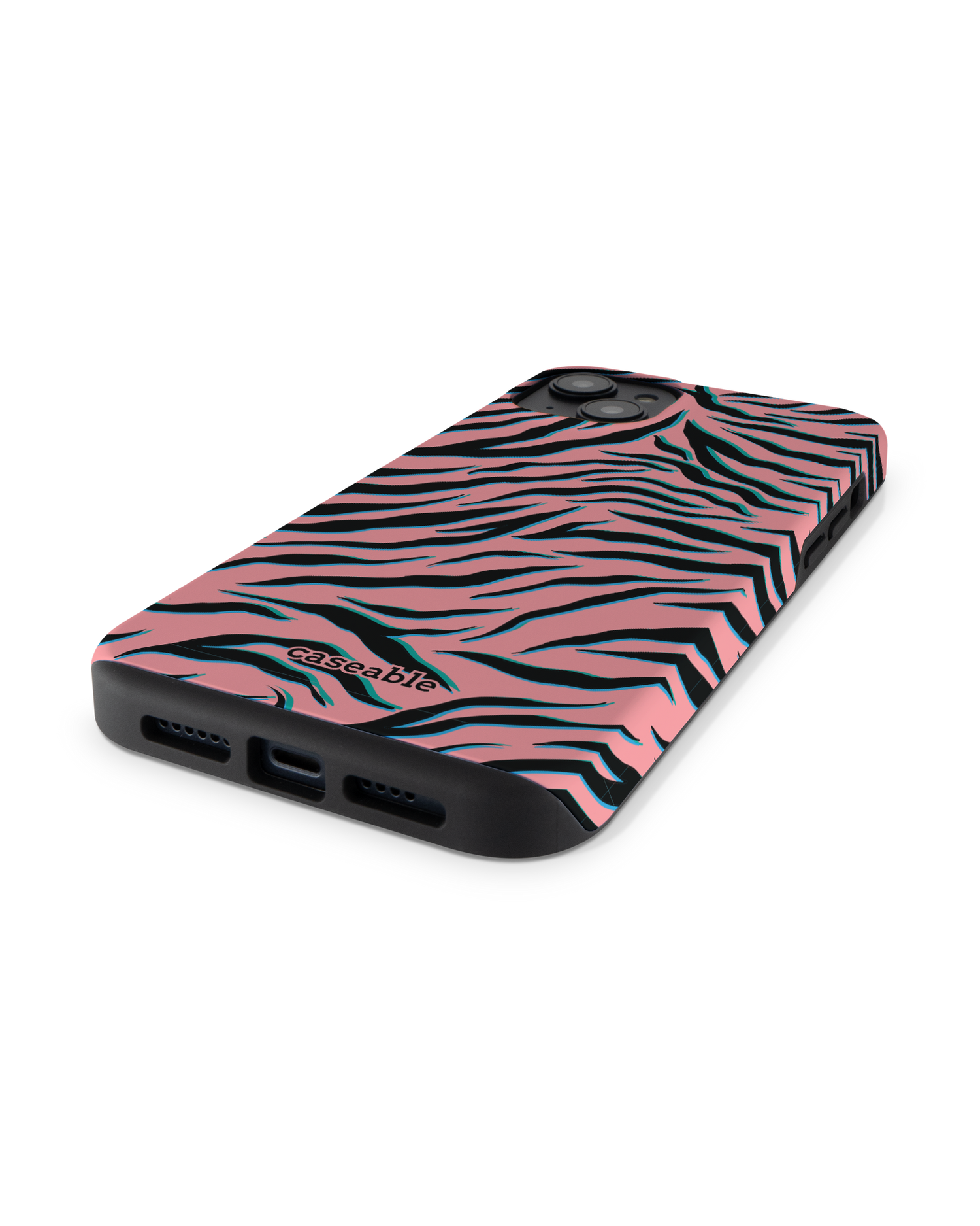 Pink Zebra Premium Handyhülle für Apple iPhone 14 Plus: Smartphone liegend