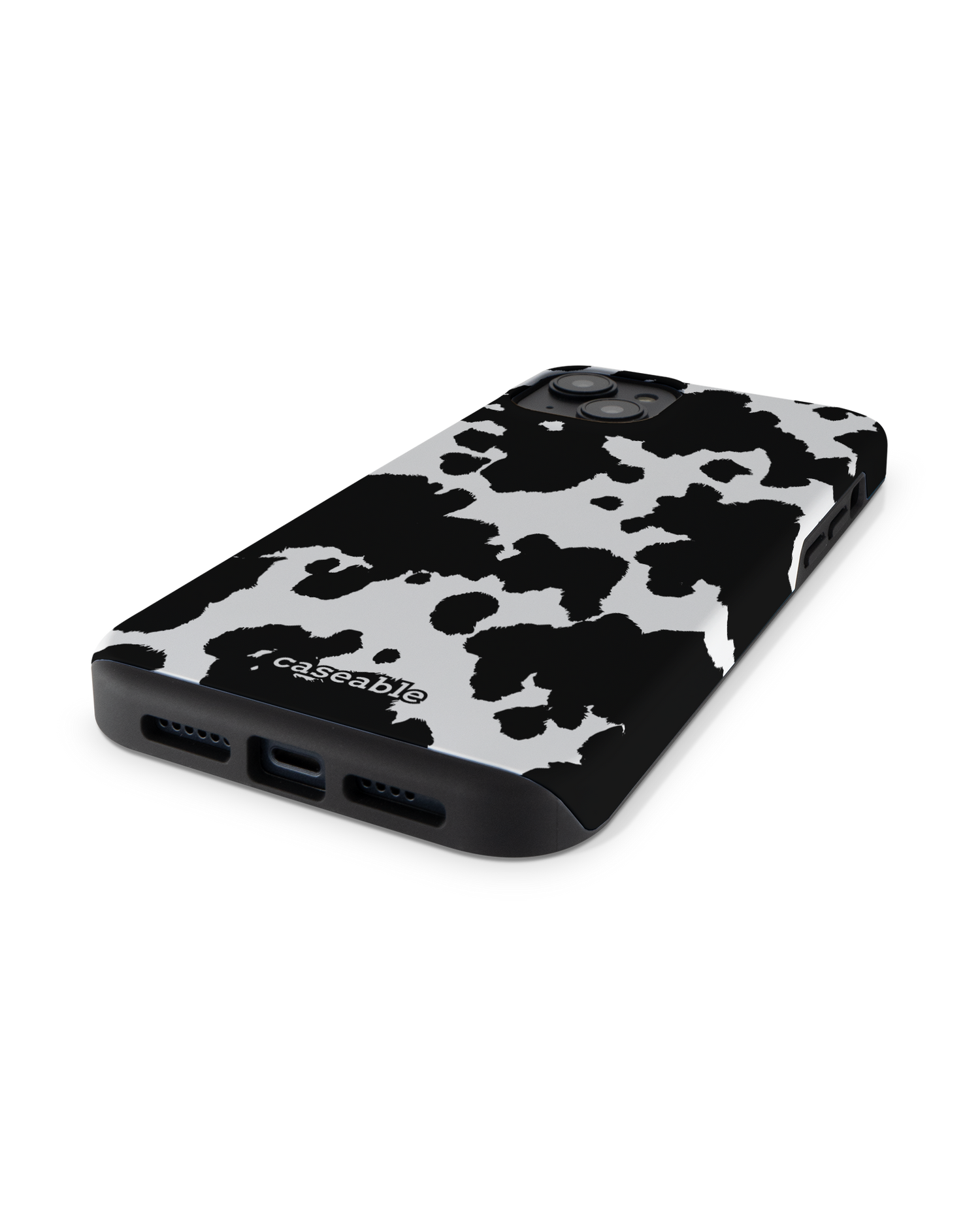 Cow Print Premium Handyhülle für Apple iPhone 14 Plus: Smartphone liegend