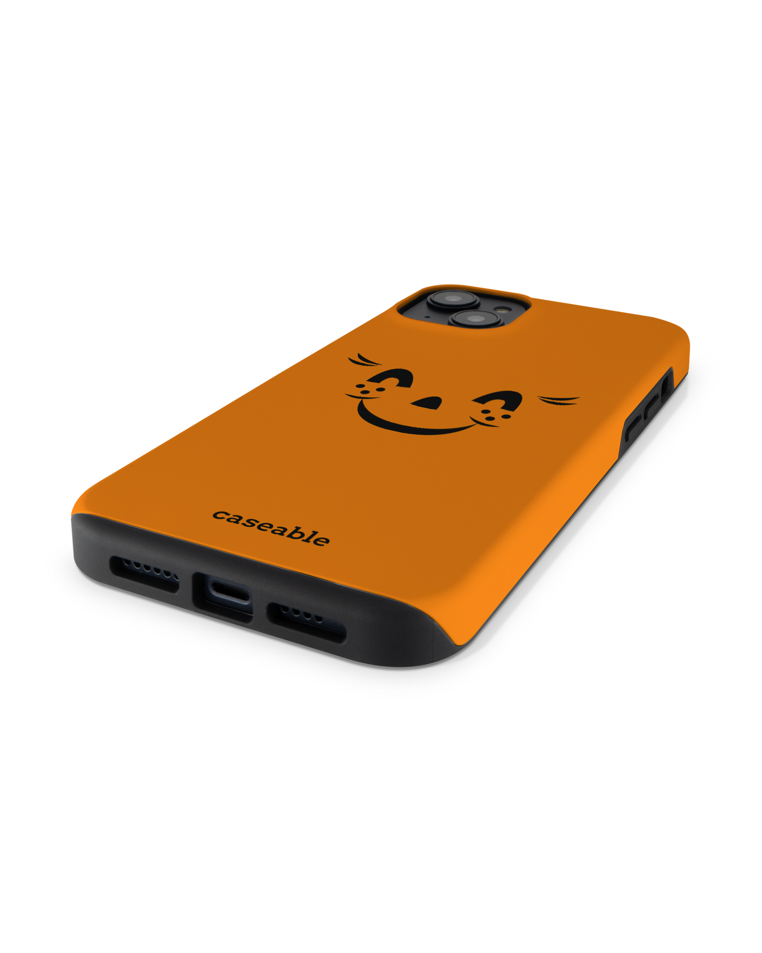 Pumpkin Smiles Premium Handyhülle für Apple iPhone 14 Plus: Smartphone liegend