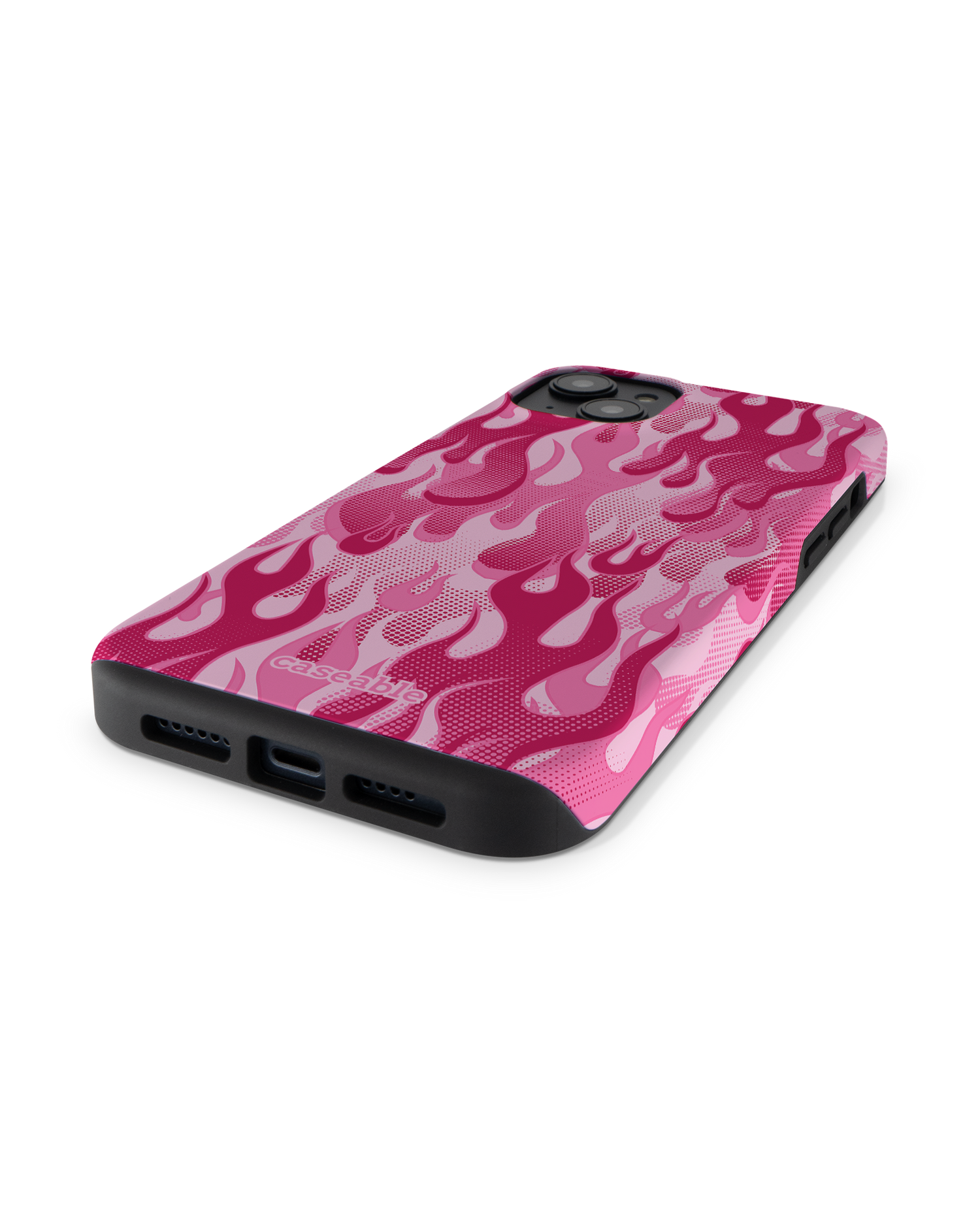 Pink Flames Premium Handyhülle für Apple iPhone 14 Plus: Smartphone liegend