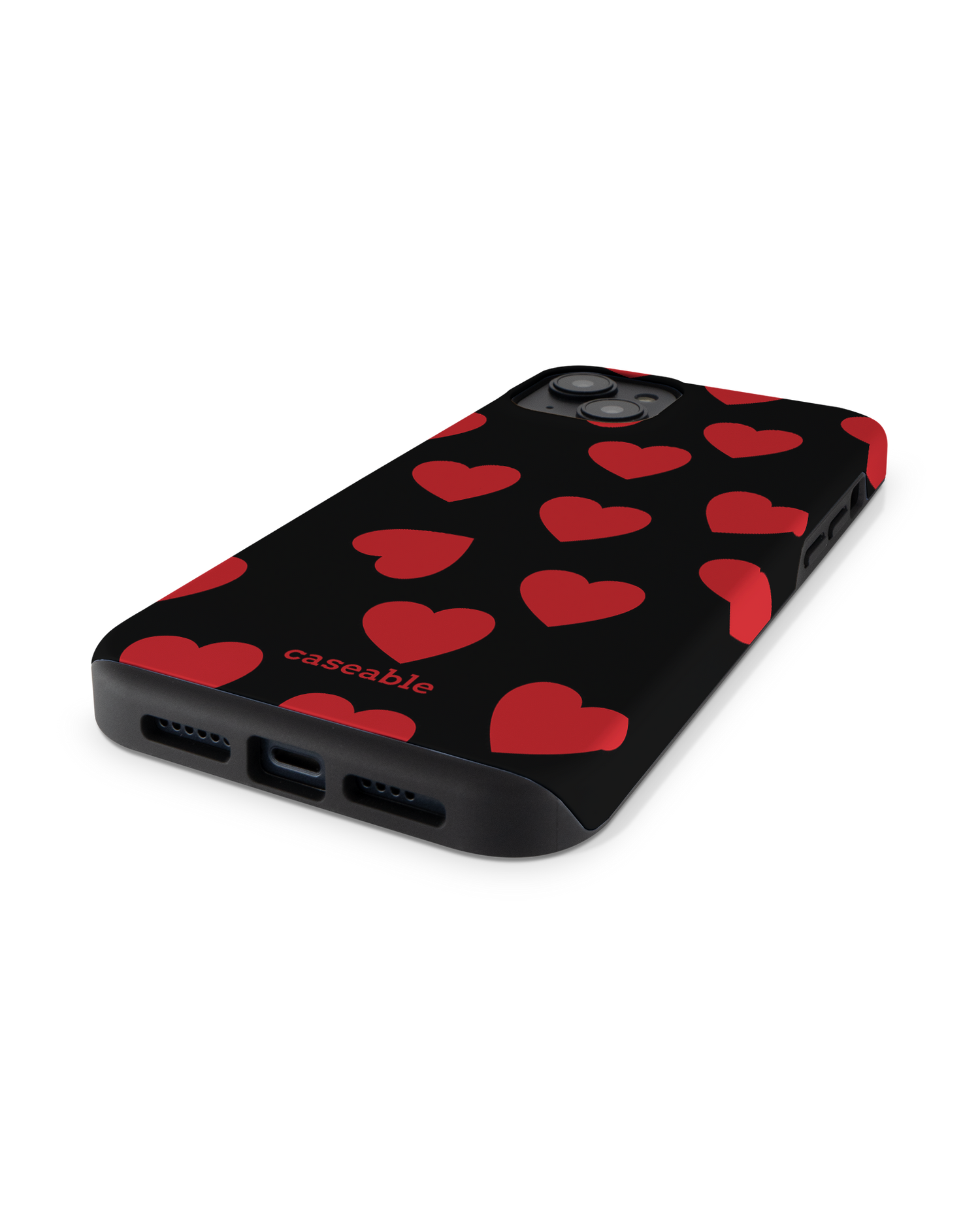 Repeating Hearts Premium Handyhülle für Apple iPhone 14 Plus: Smartphone liegend