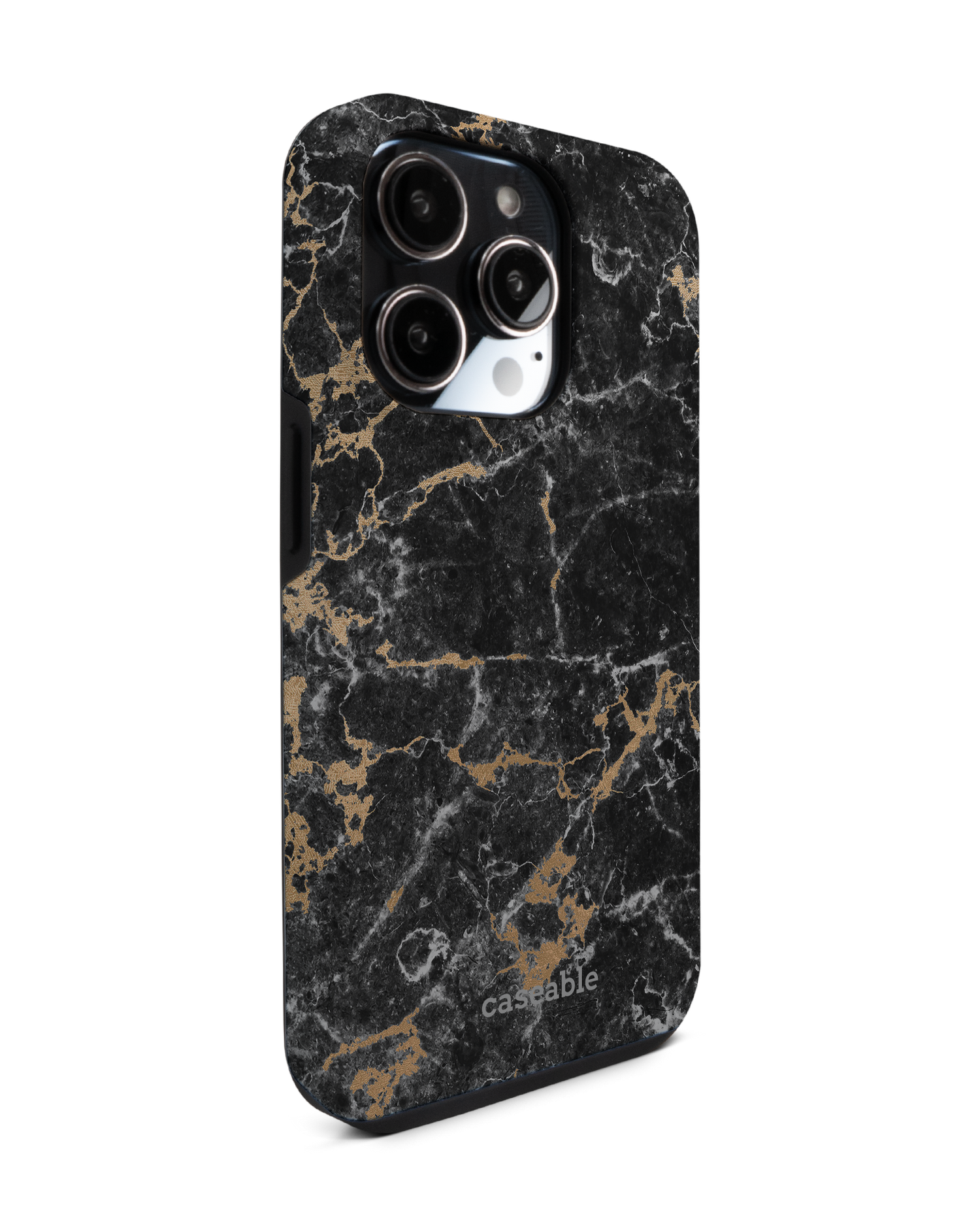 Marble and Gold Premium Handyhülle für Apple iPhone 14 Pro: Seitenansicht links