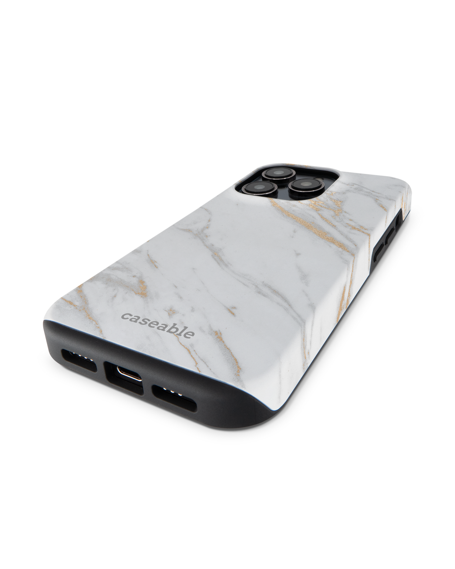 Gold Marble Elegance Premium Handyhülle für Apple iPhone 14 Pro: Smartphone liegend