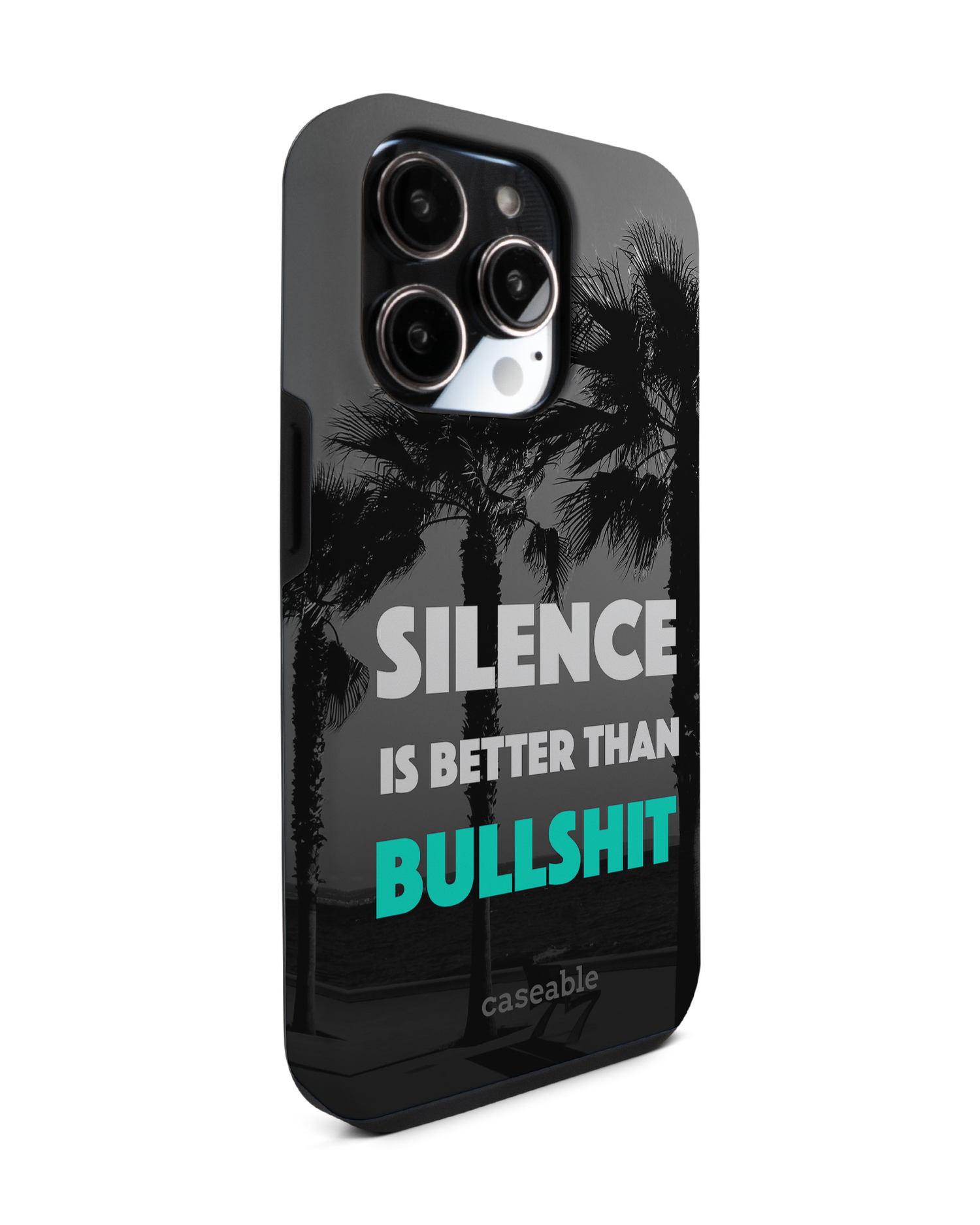 Silence is Better Premium Handyhülle für Apple iPhone 14 Pro: Seitenansicht links