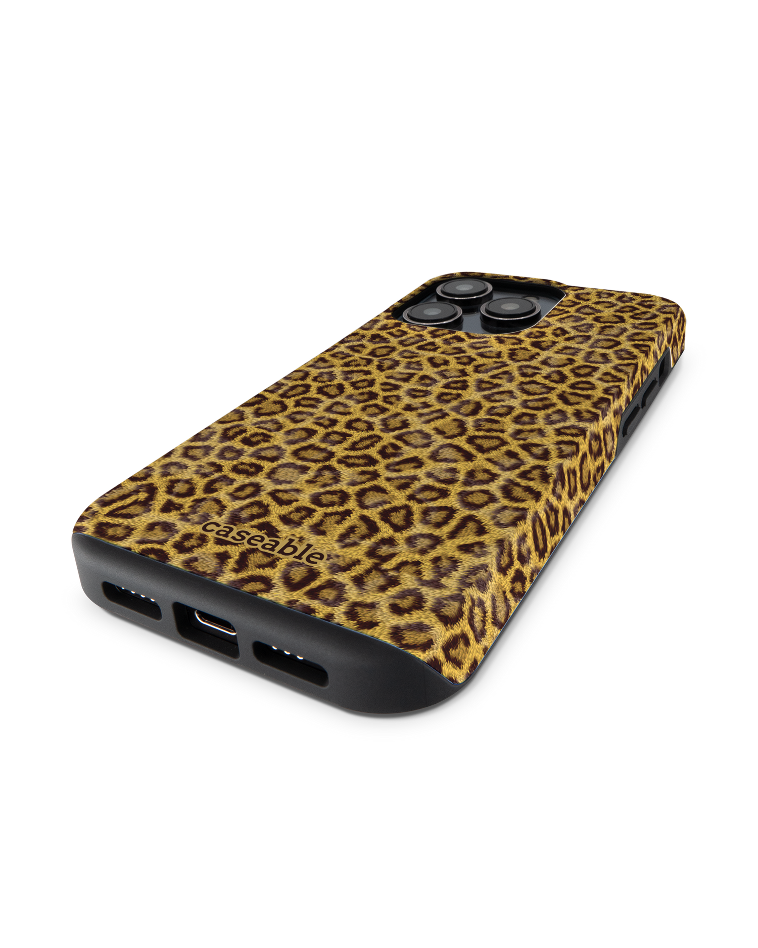 Leopard Skin Premium Handyhülle für Apple iPhone 14 Pro: Smartphone liegend