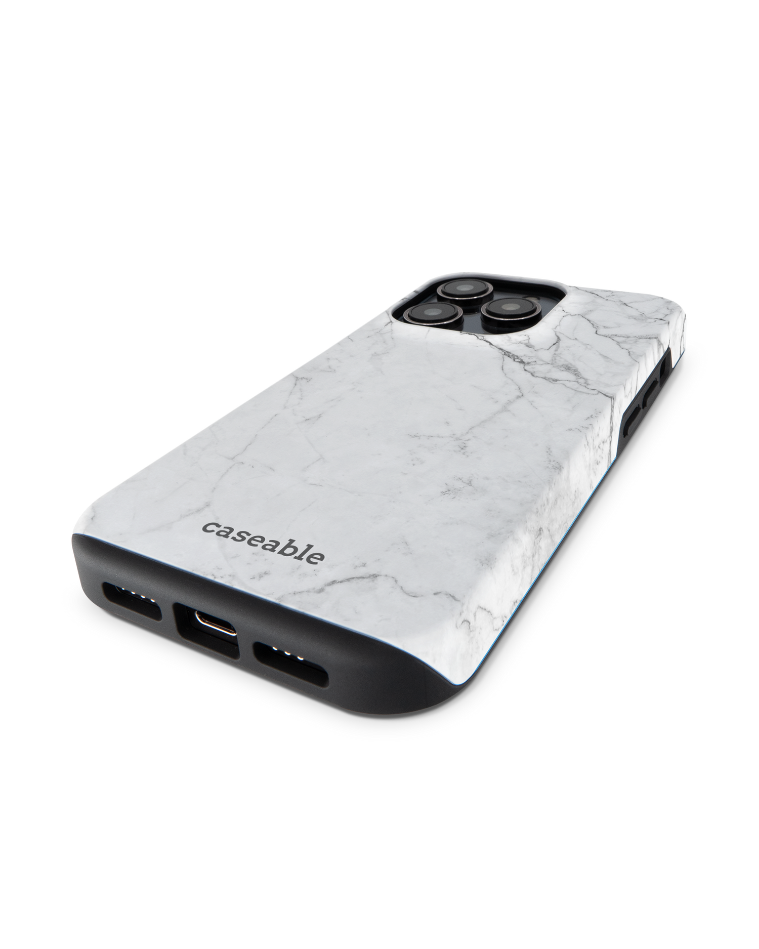 White Marble Premium Handyhülle für Apple iPhone 14 Pro: Smartphone liegend