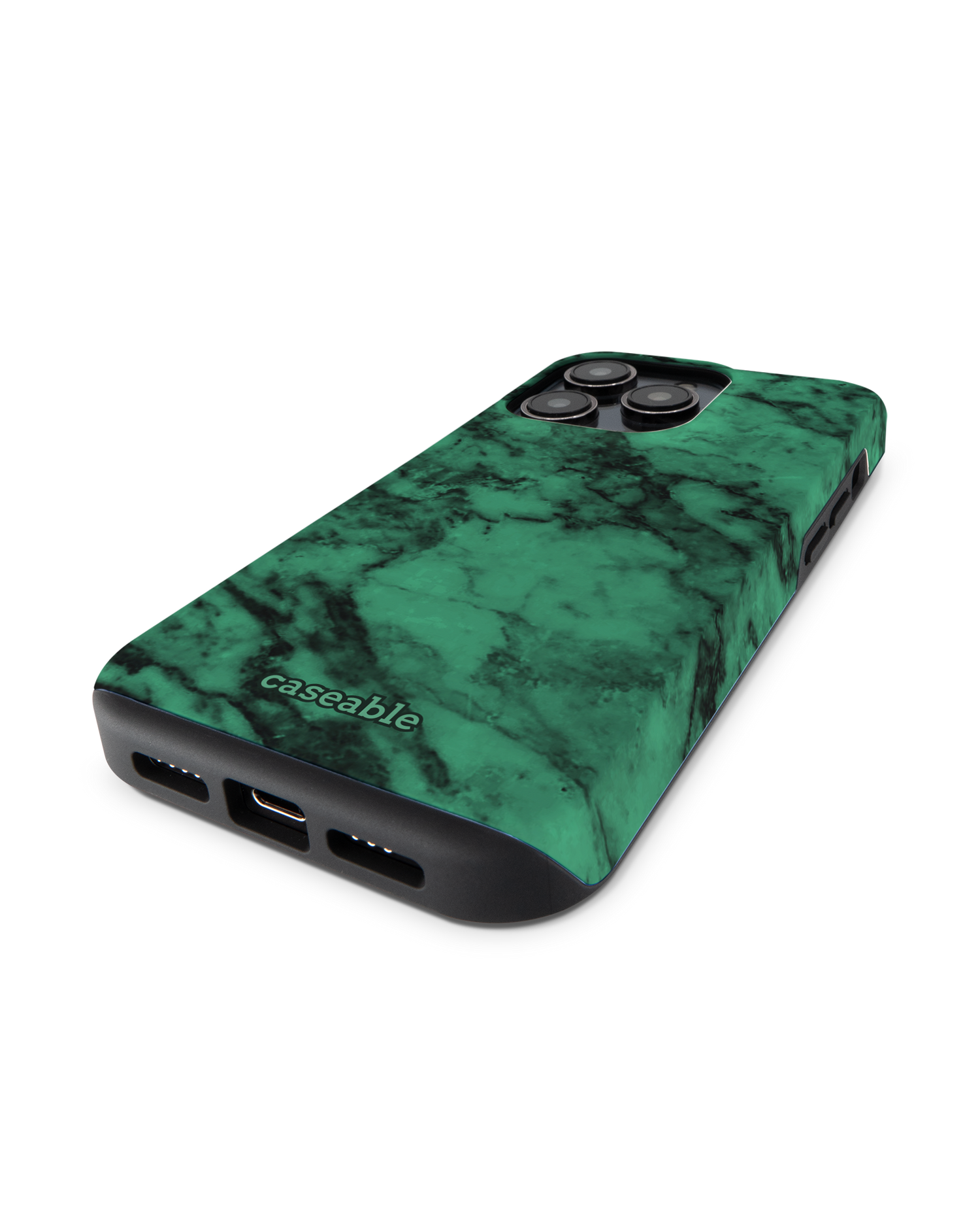 Green Marble Premium Handyhülle für Apple iPhone 14 Pro: Smartphone liegend