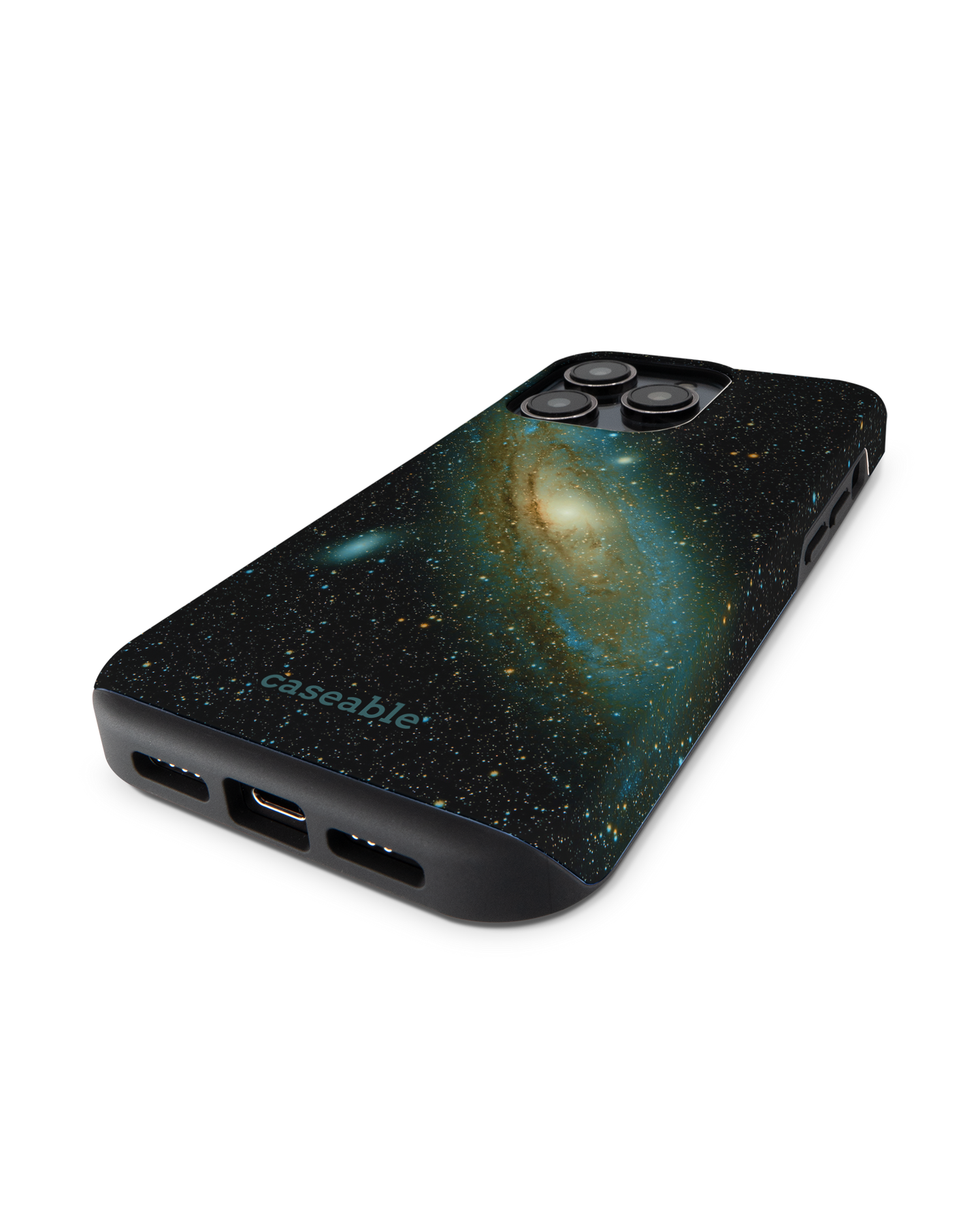 Outer Space Premium Handyhülle für Apple iPhone 14 Pro: Smartphone liegend