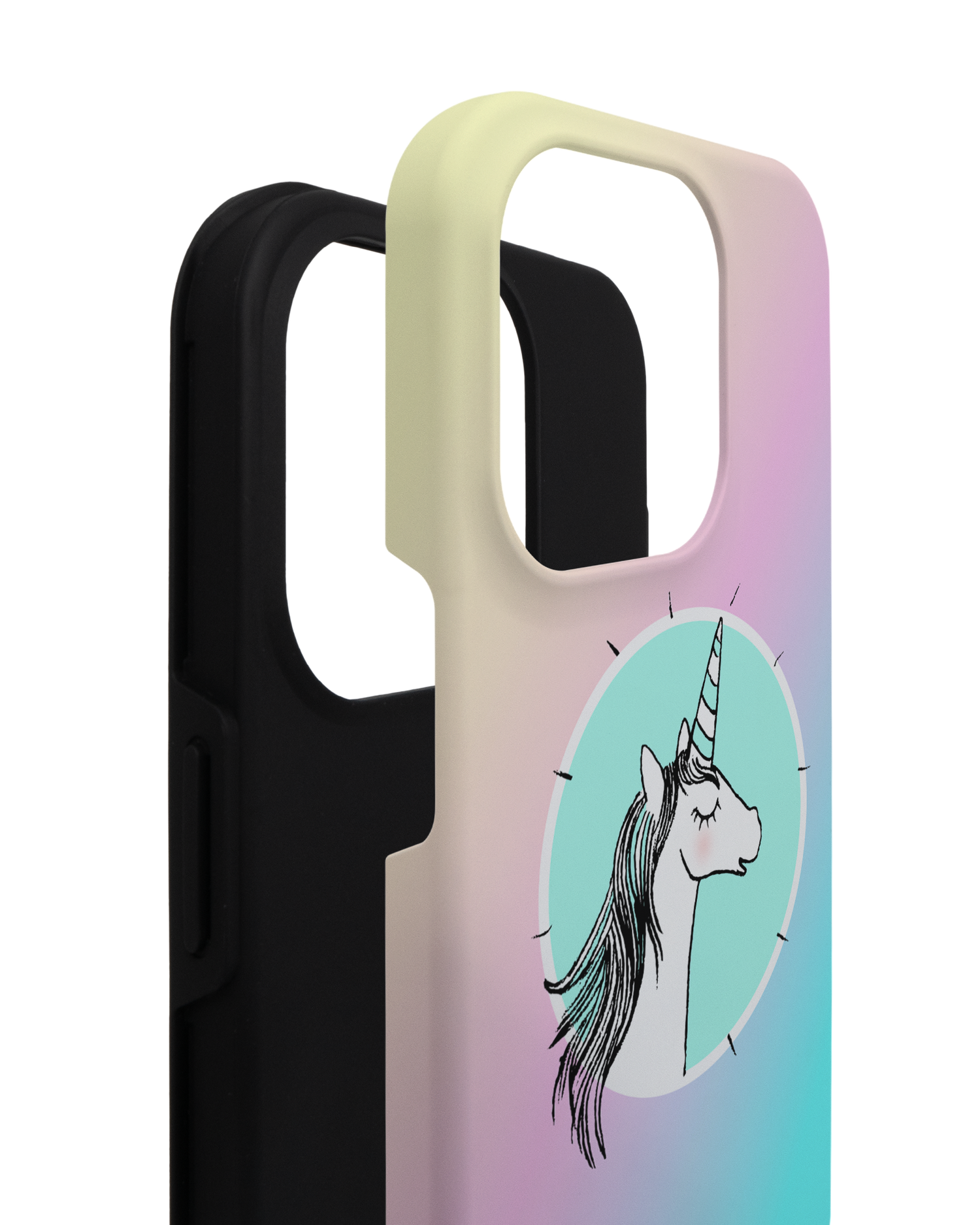 Happiness Unicorn Premium Handyhülle für Apple iPhone 14 Pro besteht aus 2 Teilen