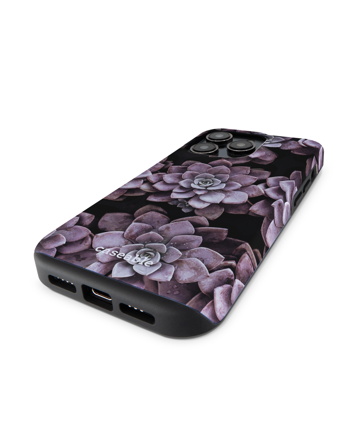 Purple Succulents Premium Handyhülle für Apple iPhone 14 Pro: Smartphone liegend