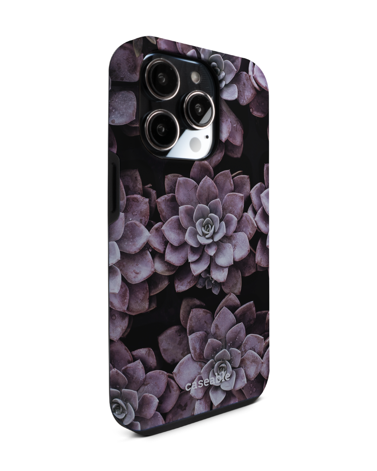 Purple Succulents Premium Handyhülle für Apple iPhone 14 Pro: Seitenansicht links