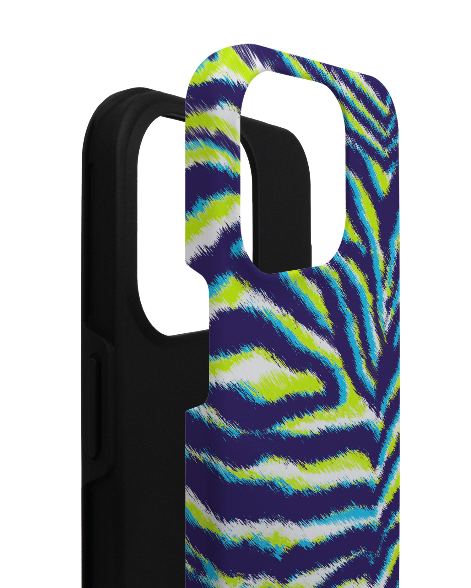 Neon Zebra Premium Handyhülle für Apple iPhone 14 Pro besteht aus 2 Teilen