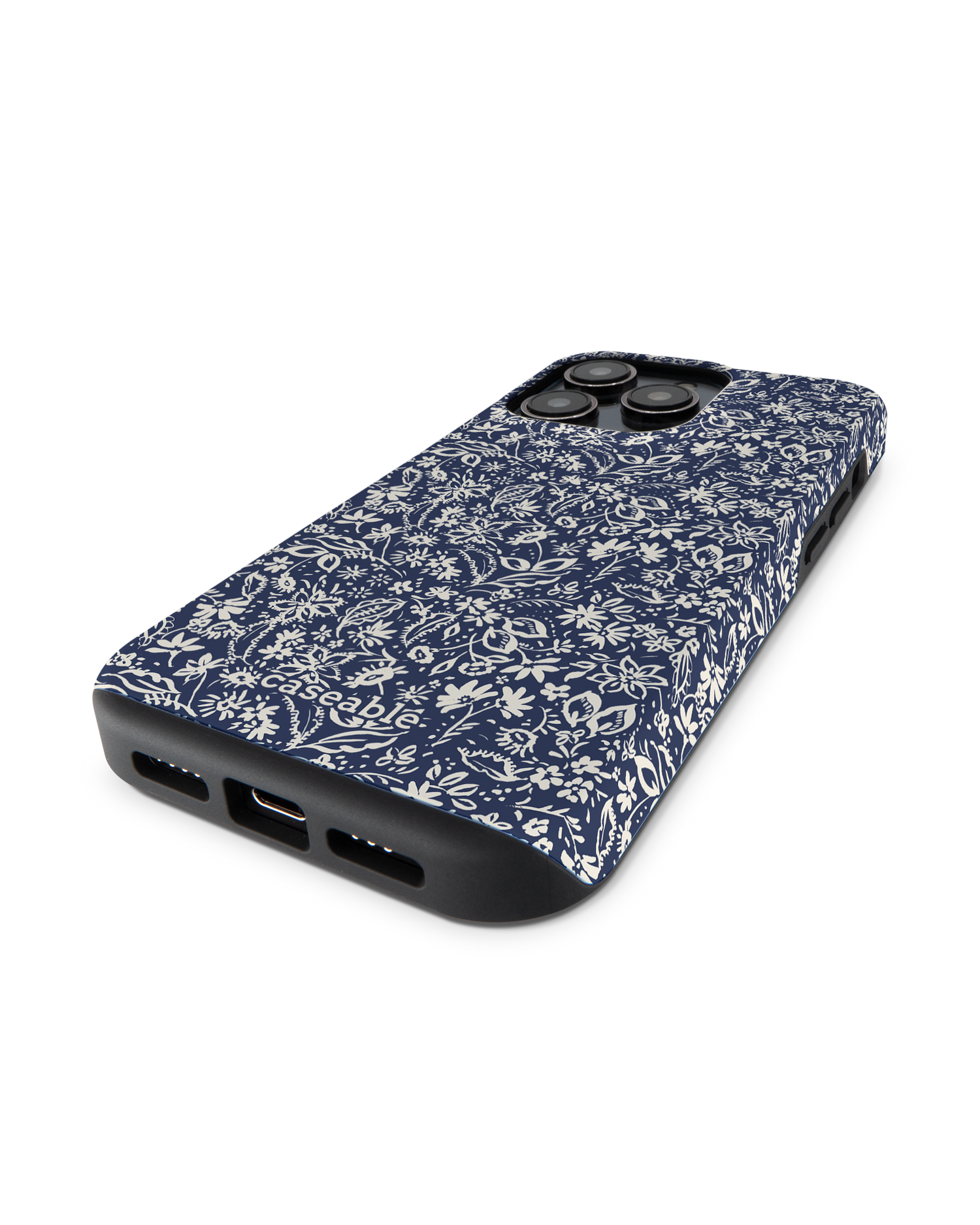 Ditsy Blue Paisley Premium Handyhülle für Apple iPhone 14 Pro: Smartphone liegend