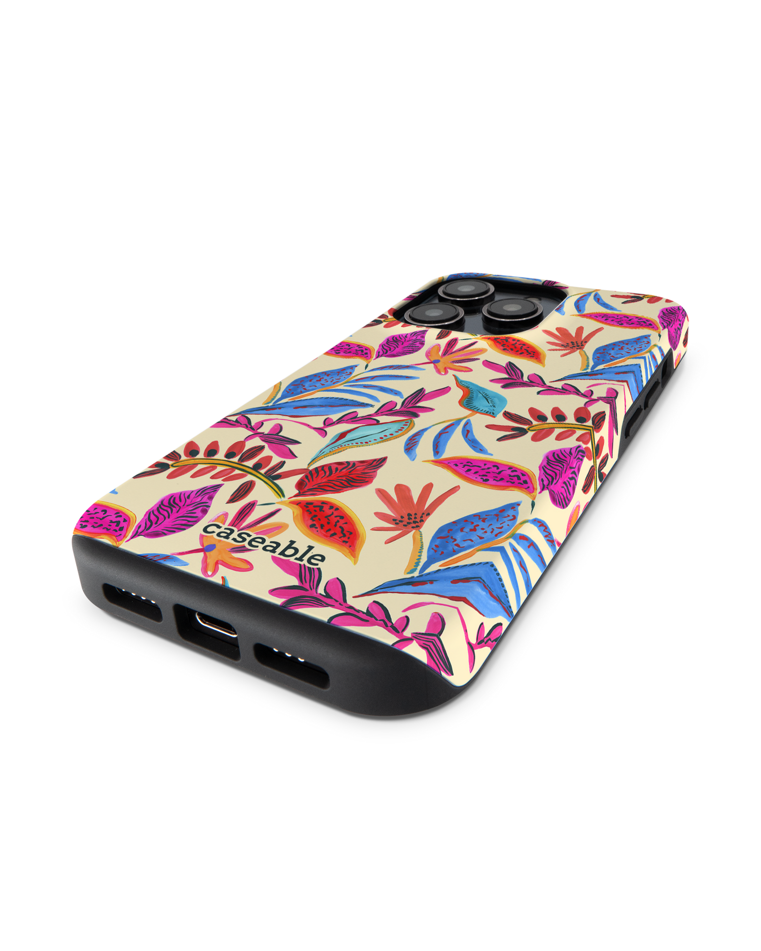 Painterly Spring Leaves Premium Handyhülle für Apple iPhone 14 Pro: Smartphone liegend