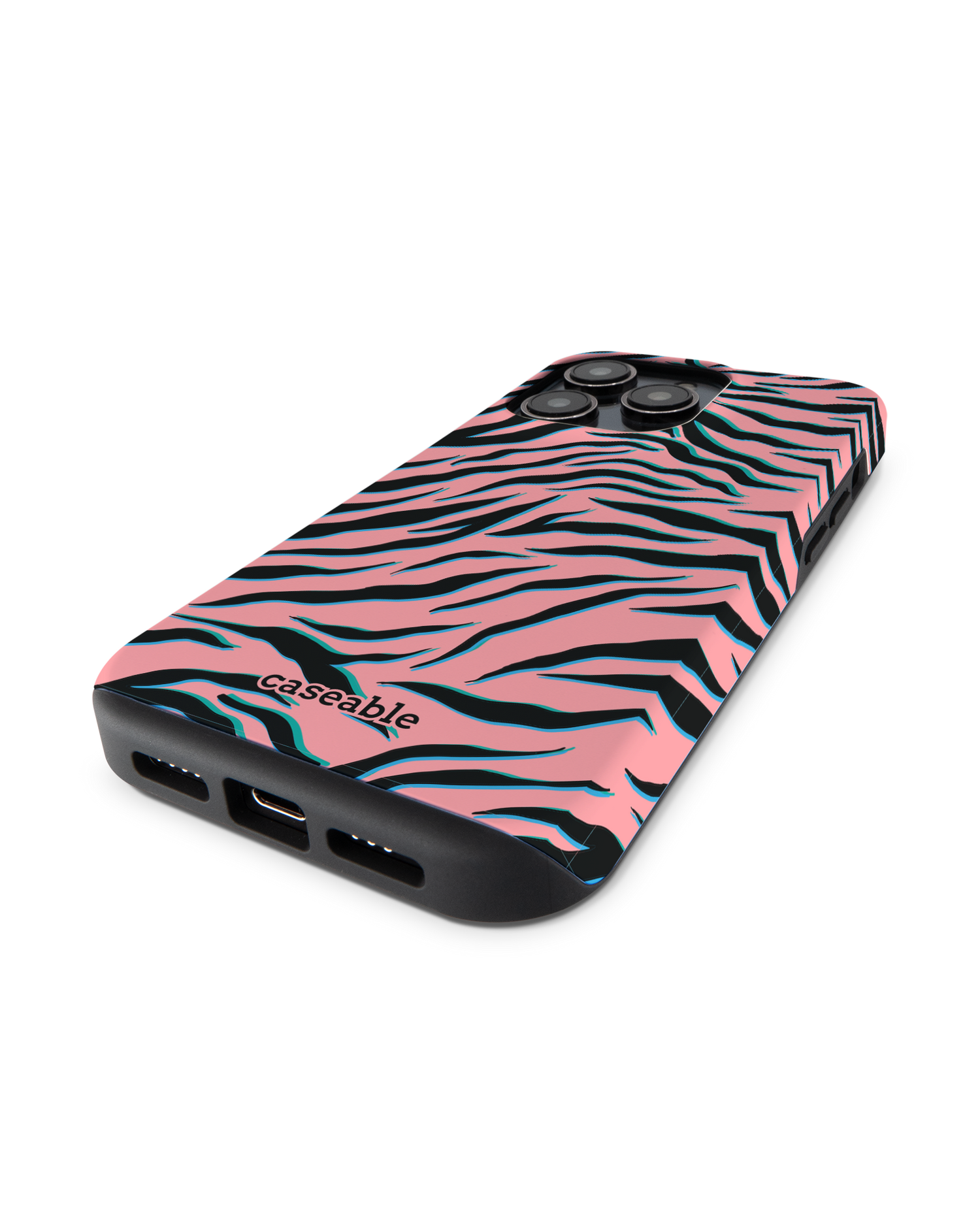 Pink Zebra Premium Handyhülle für Apple iPhone 14 Pro: Smartphone liegend