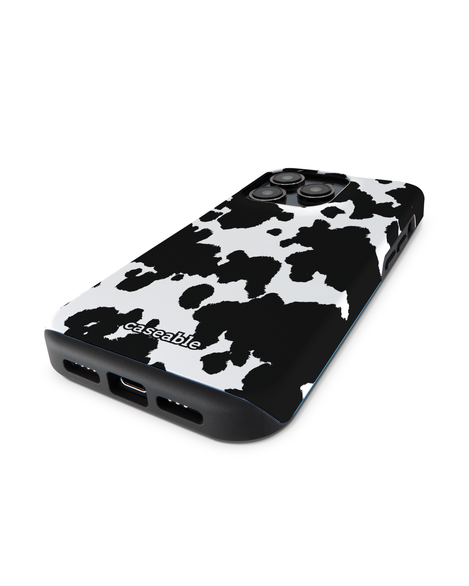 Cow Print Premium Handyhülle für Apple iPhone 14 Pro: Smartphone liegend