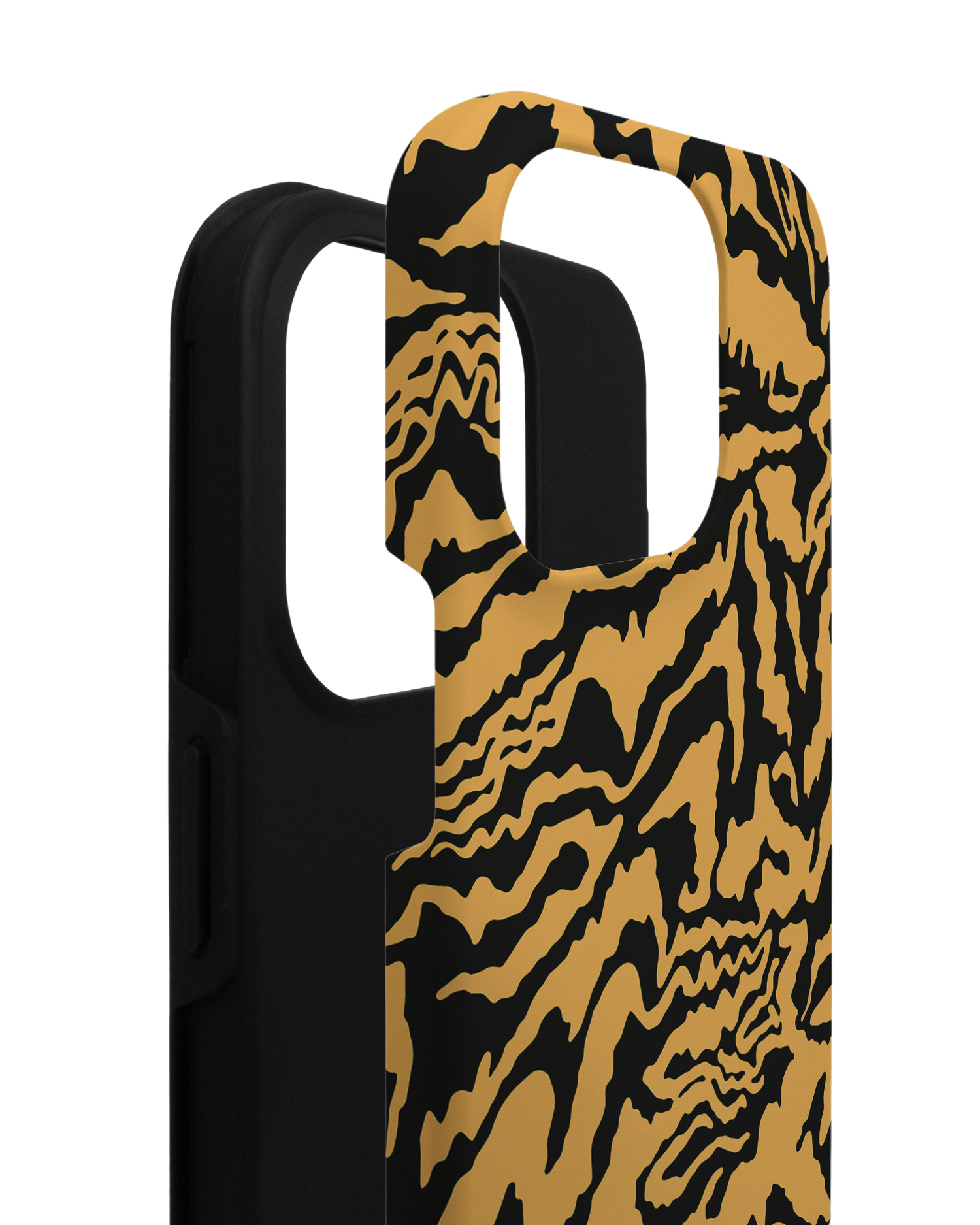 Warped Tiger Stripes Premium Handyhülle für Apple iPhone 14 Pro besteht aus 2 Teilen