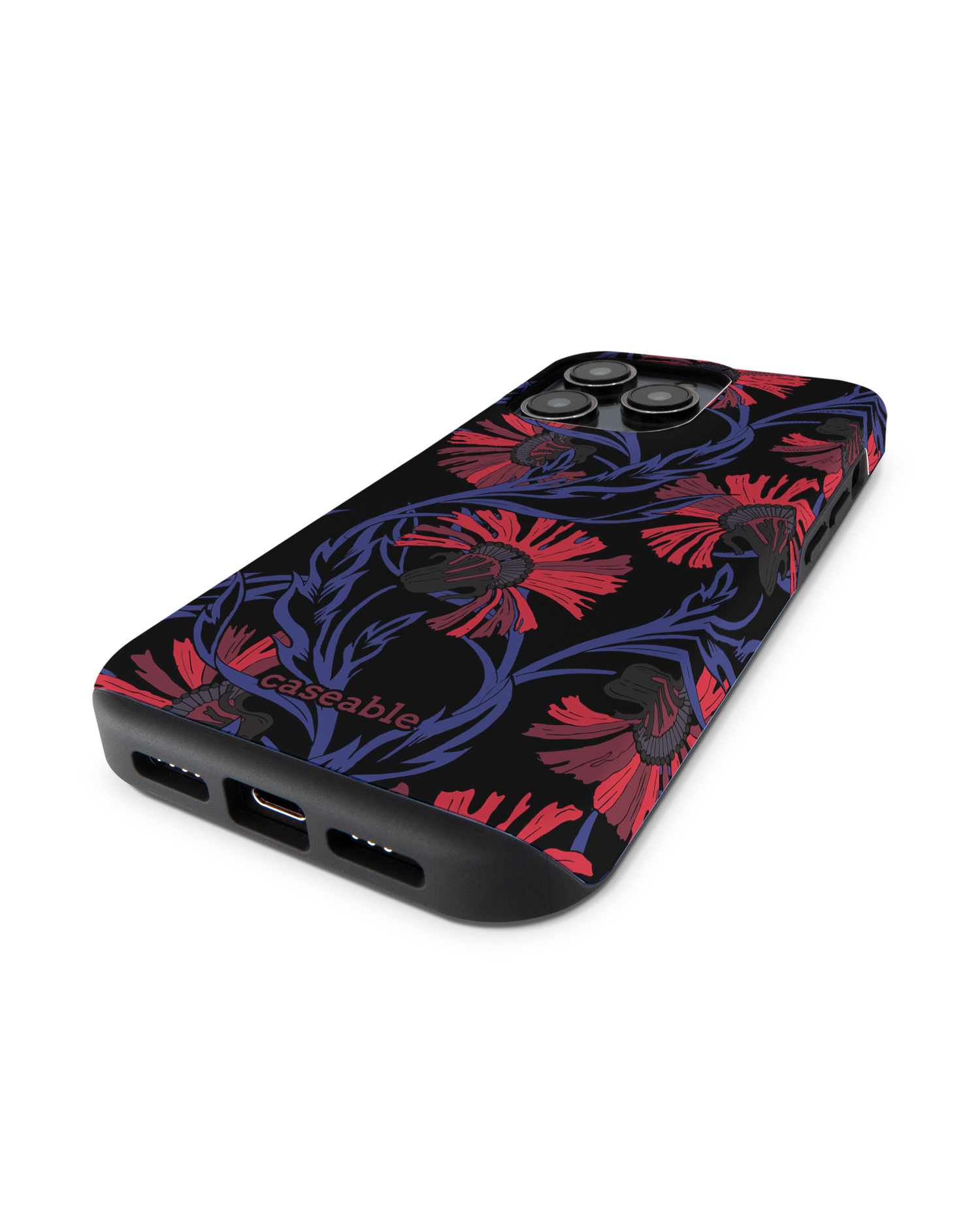 Midnight Floral Premium Handyhülle für Apple iPhone 14 Pro: Smartphone liegend