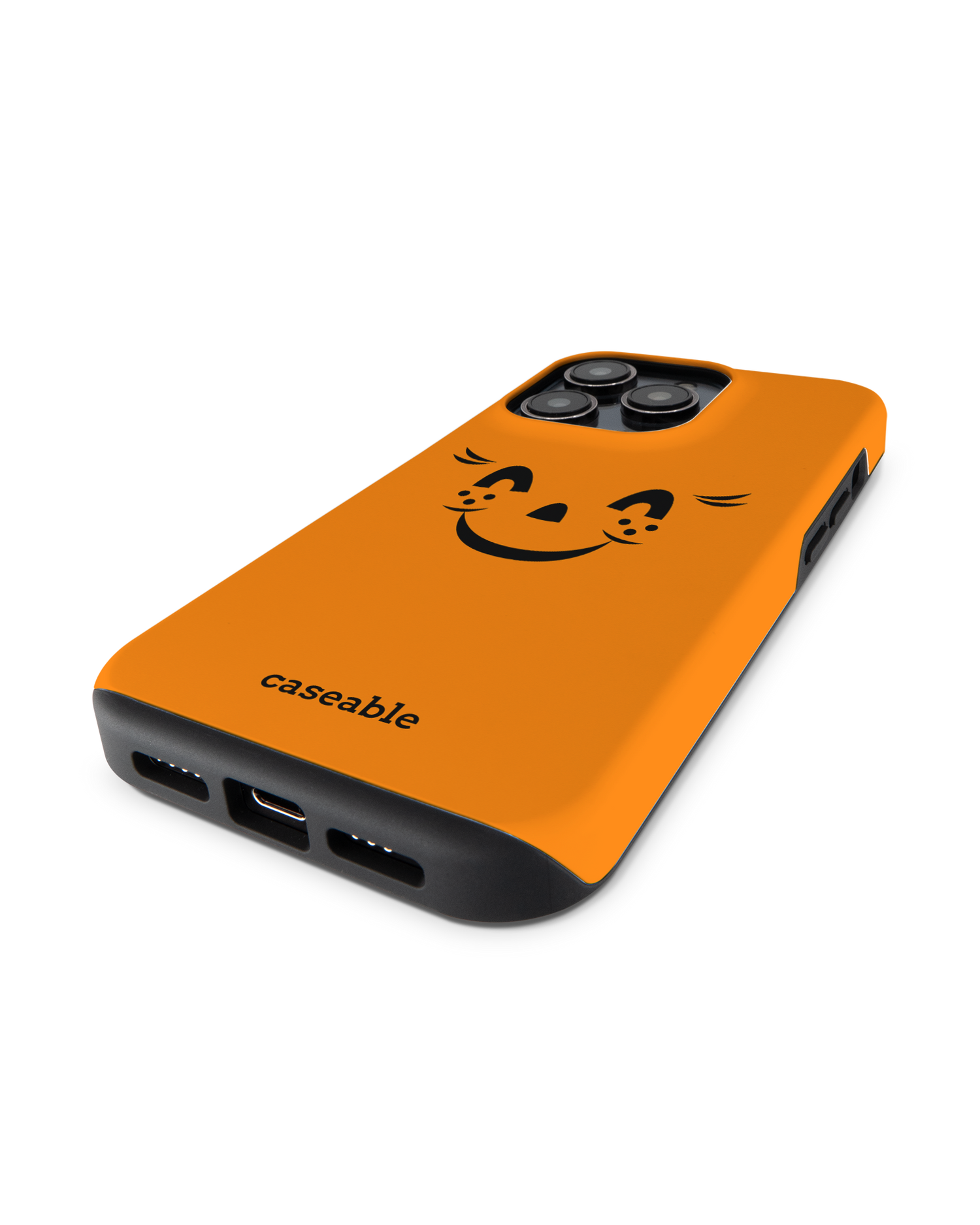 Pumpkin Smiles Premium Handyhülle für Apple iPhone 14 Pro: Smartphone liegend