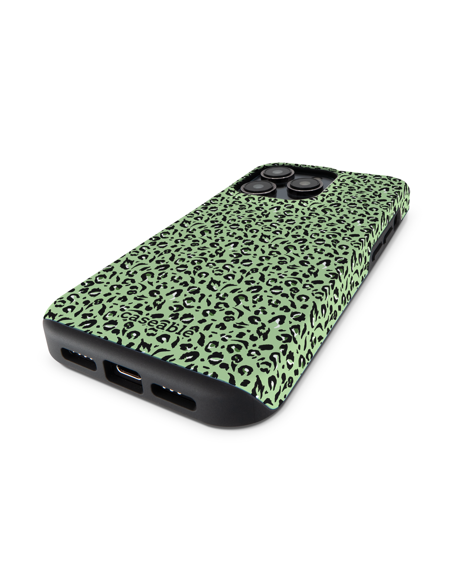 Mint Leopard Premium Handyhülle für Apple iPhone 14 Pro: Smartphone liegend