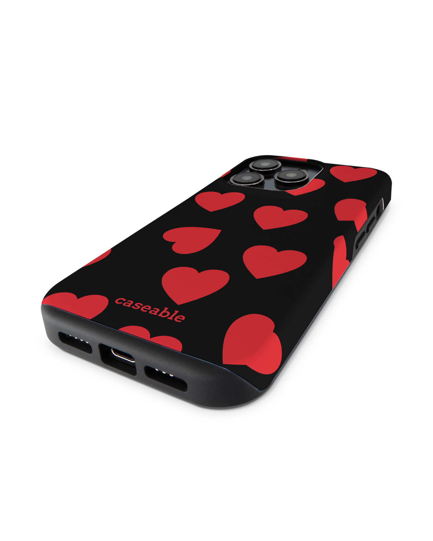 Repeating Hearts Premium Handyhülle für Apple iPhone 14 Pro: Smartphone liegend