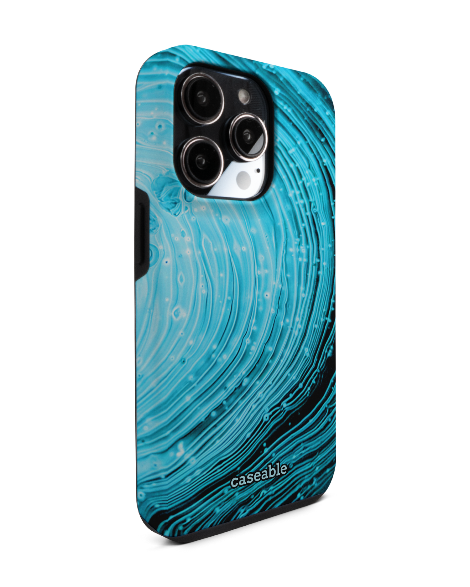 Turquoise Ripples Premium Handyhülle für Apple iPhone 14 Pro: Seitenansicht links