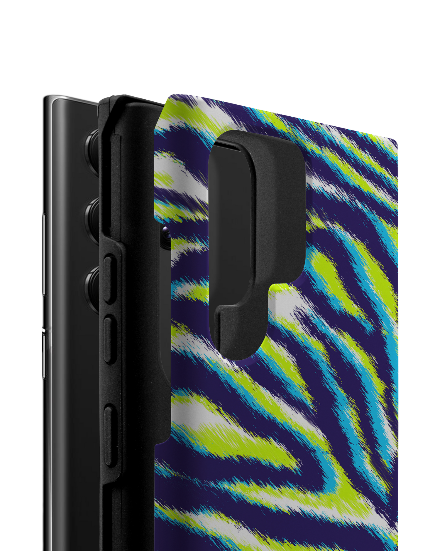 Neon Zebra Premium Handyhülle Samsung Galaxy S22 Ultra 5G besteht aus 2 Teilen