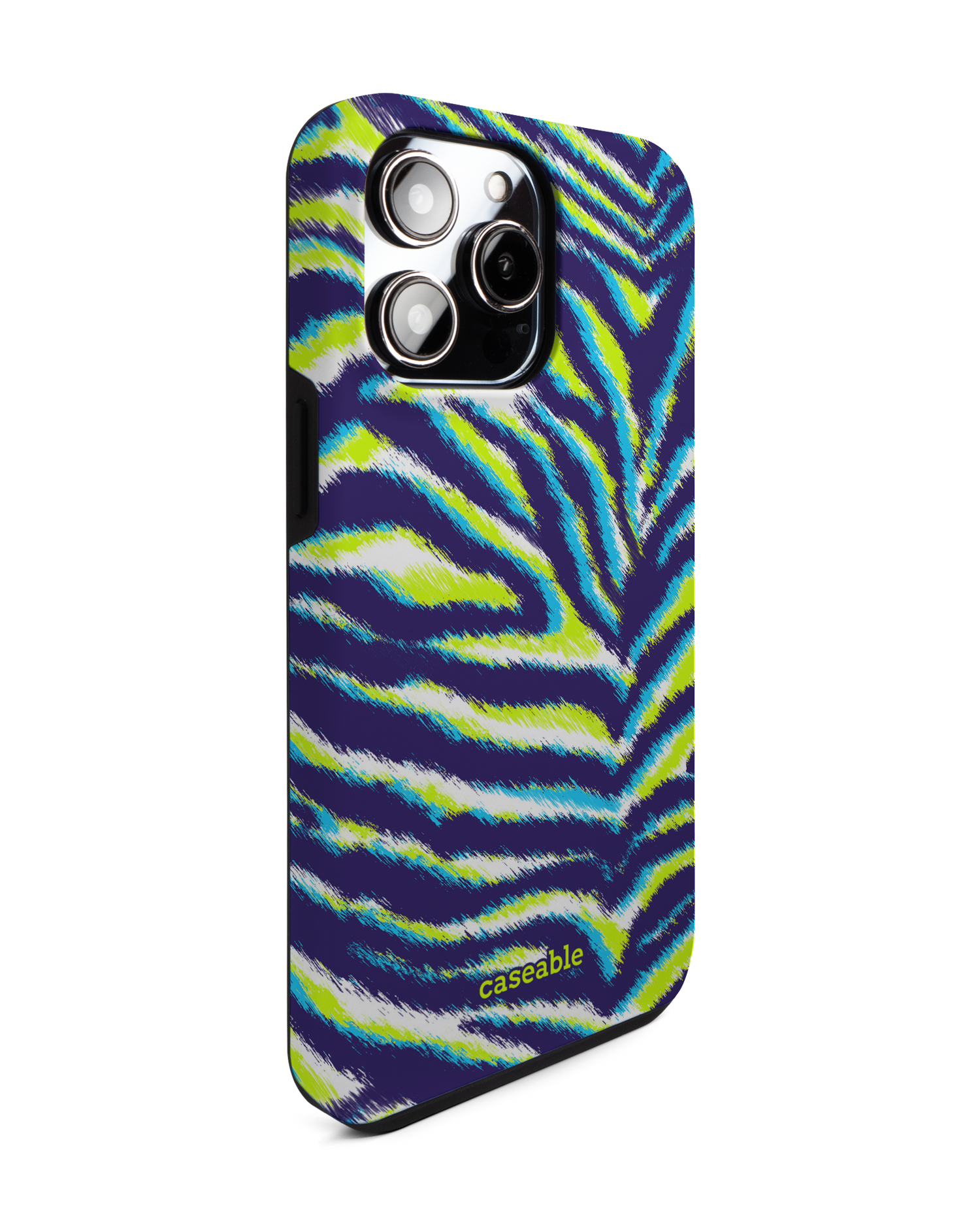 Neon Zebra Premium Handyhülle für Apple iPhone 14 Pro Max: Seitenansicht links