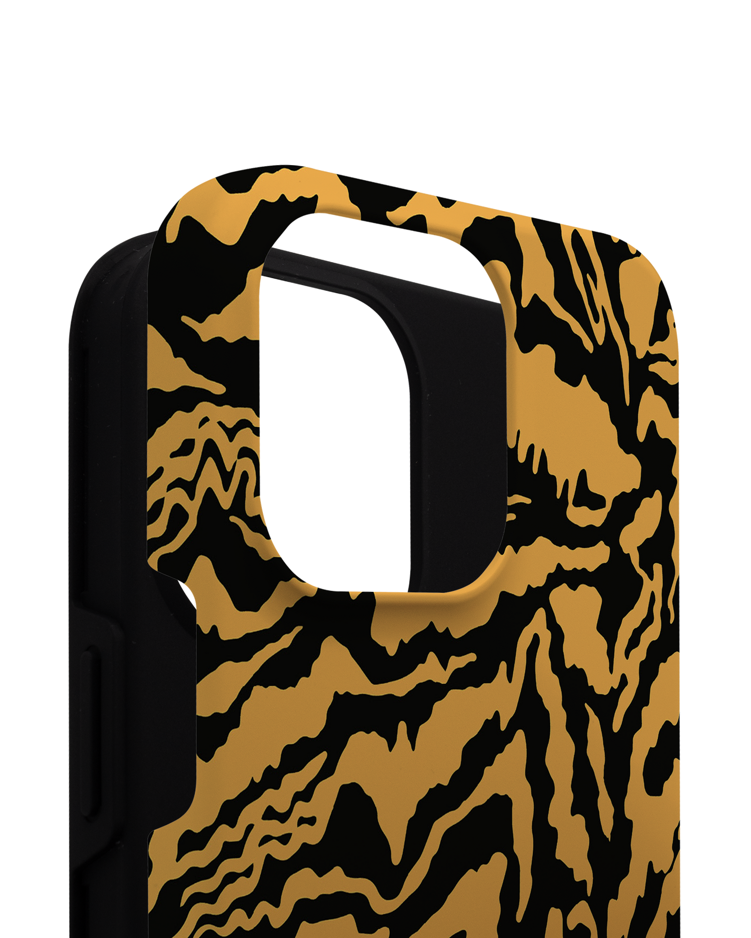 Warped Tiger Stripes Premium Handyhülle für Apple iPhone 14 Pro Max besteht aus 2 Teilen