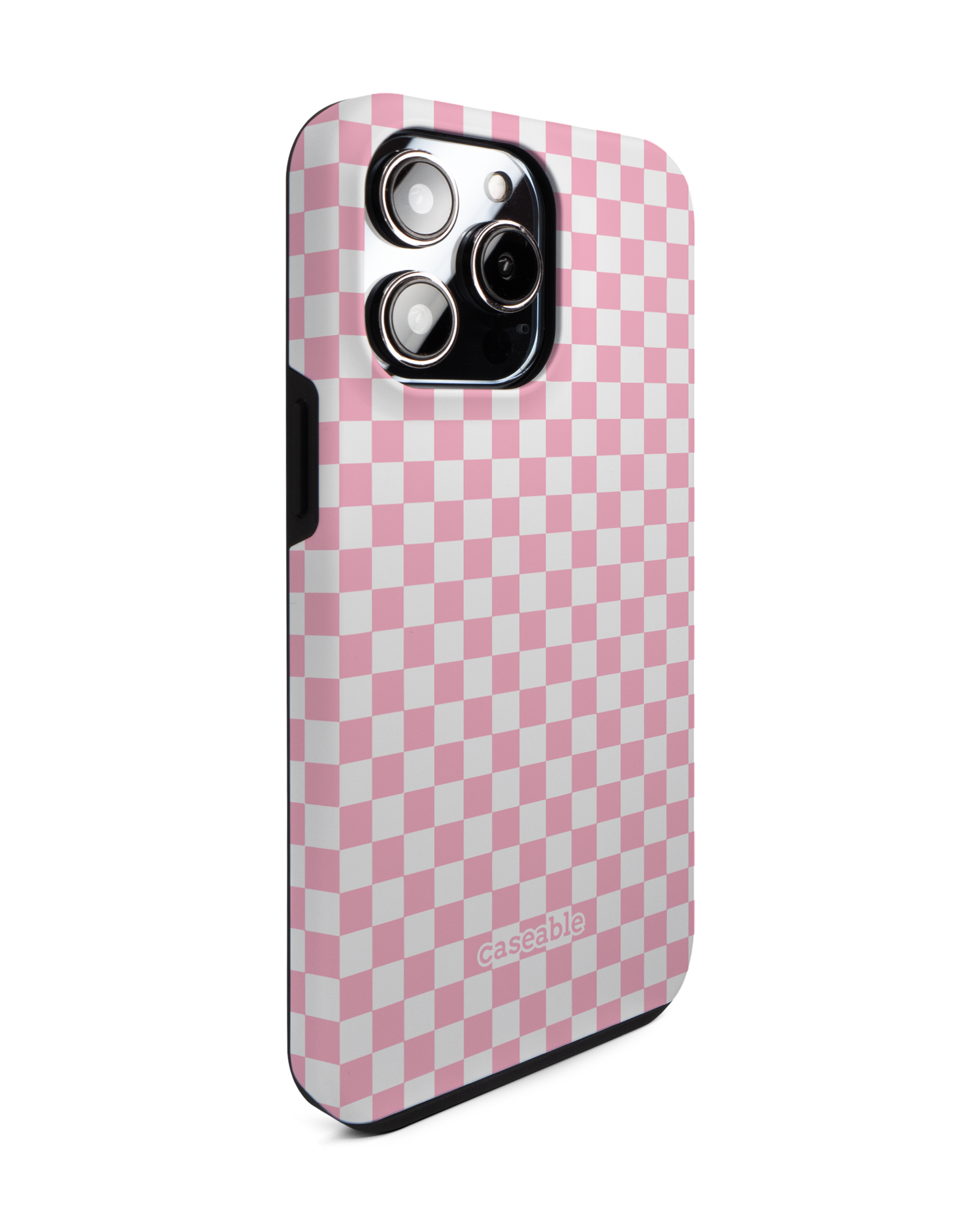 Pink Checkerboard Premium Handyhülle für Apple iPhone 14 Pro Max: Seitenansicht links