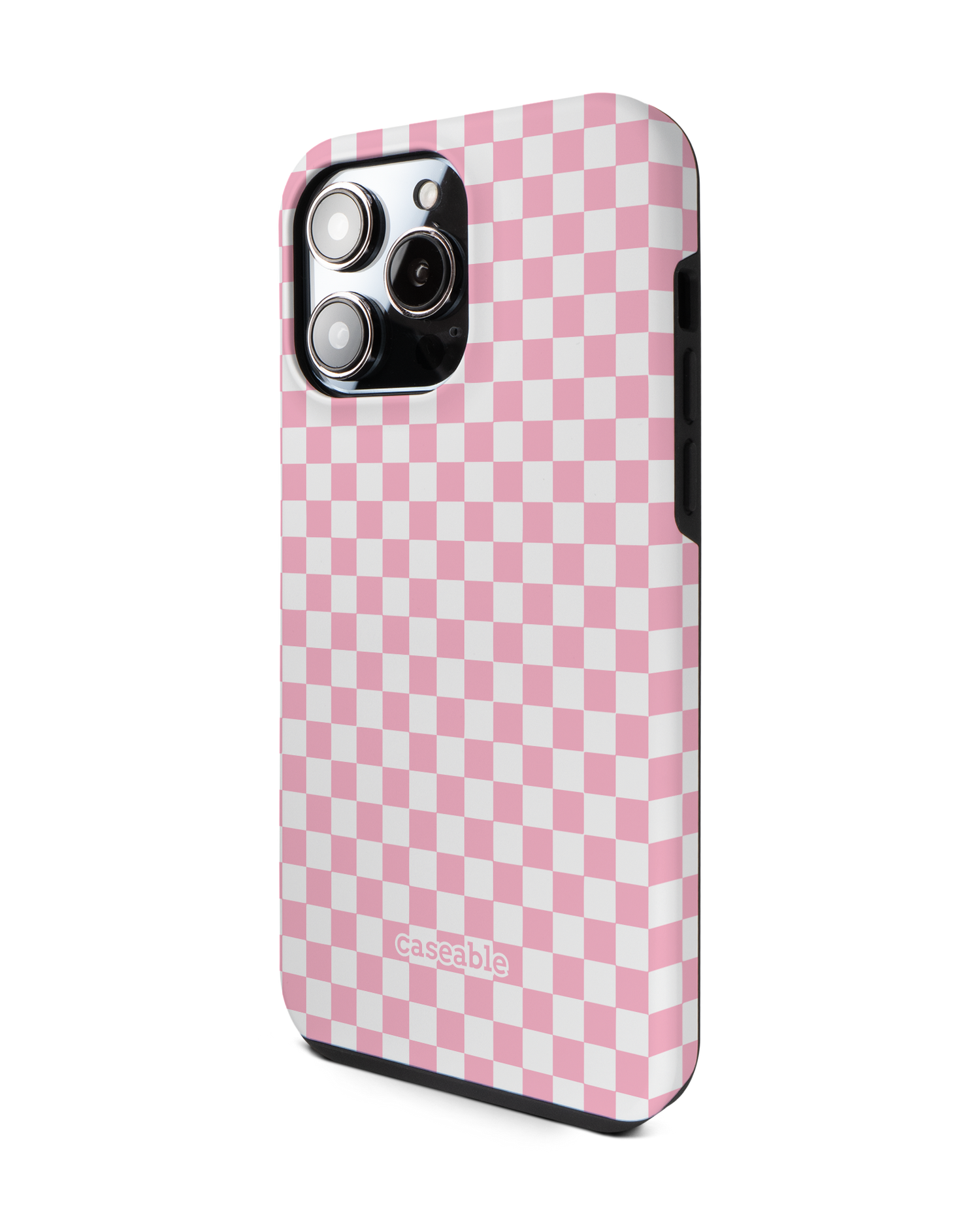 Pink Checkerboard Premium Handyhülle für Apple iPhone 14 Pro Max: Seitenansicht rechts