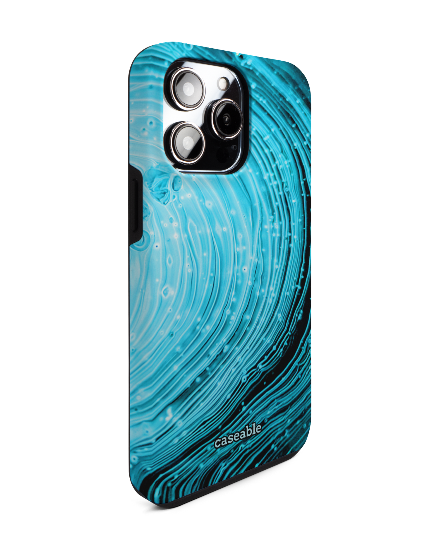 Turquoise Ripples Premium Handyhülle für Apple iPhone 14 Pro Max: Seitenansicht links