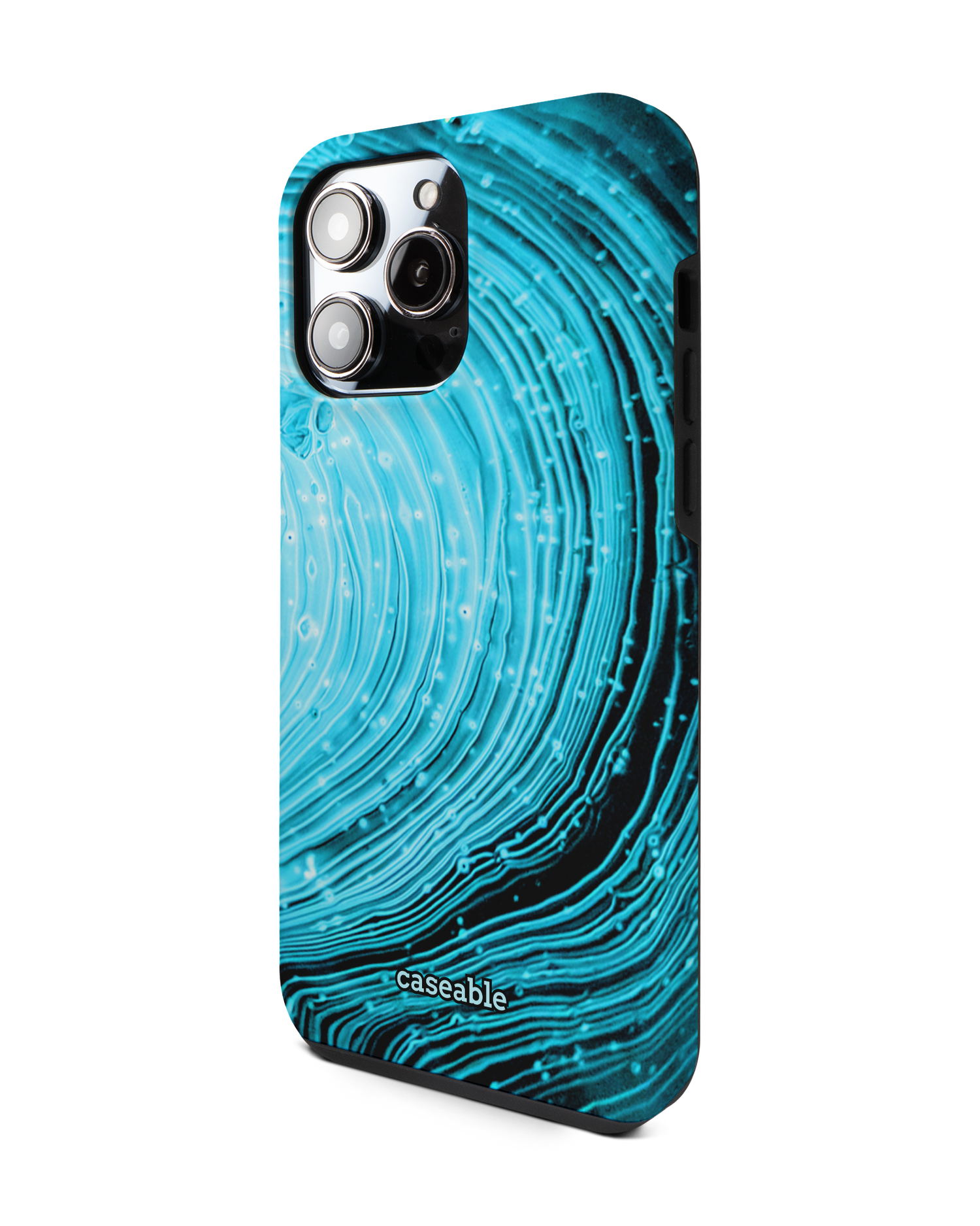 Turquoise Ripples Premium Handyhülle für Apple iPhone 14 Pro Max: Seitenansicht rechts
