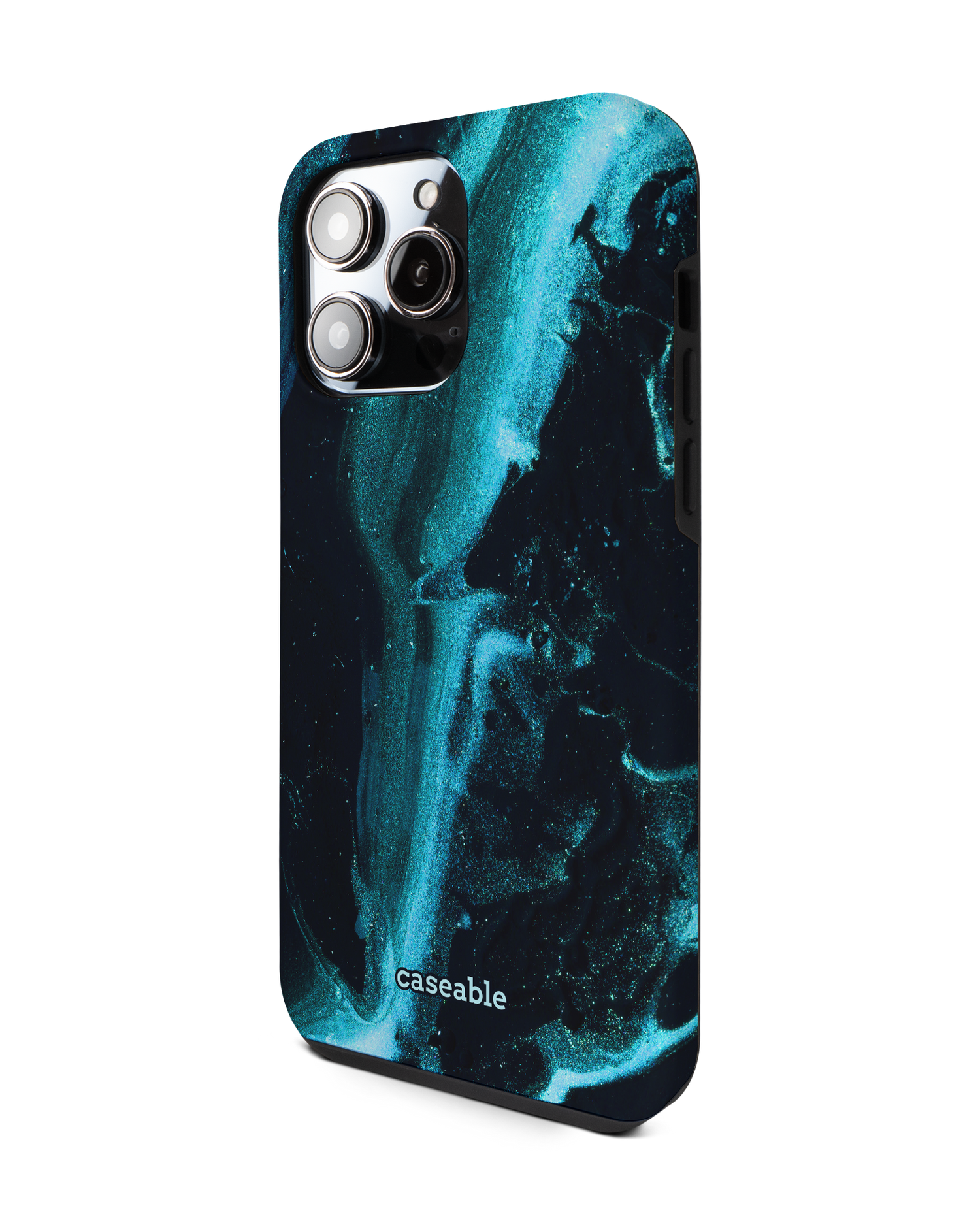Deep Turquoise Sparkle Premium Handyhülle für Apple iPhone 14 Pro Max: Seitenansicht rechts