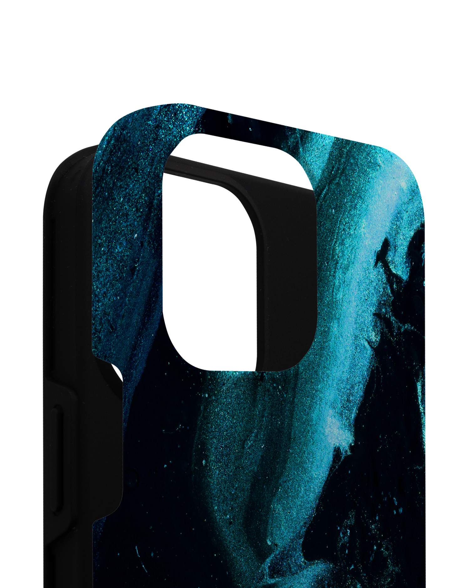 Deep Turquoise Sparkle Premium Handyhülle für Apple iPhone 14 Pro Max besteht aus 2 Teilen
