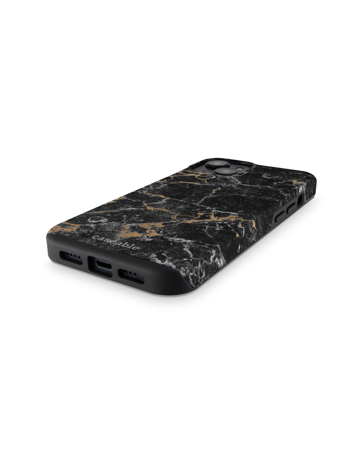 Marble and Gold Premium Handyhülle für Apple iPhone 14: Smartphone liegend