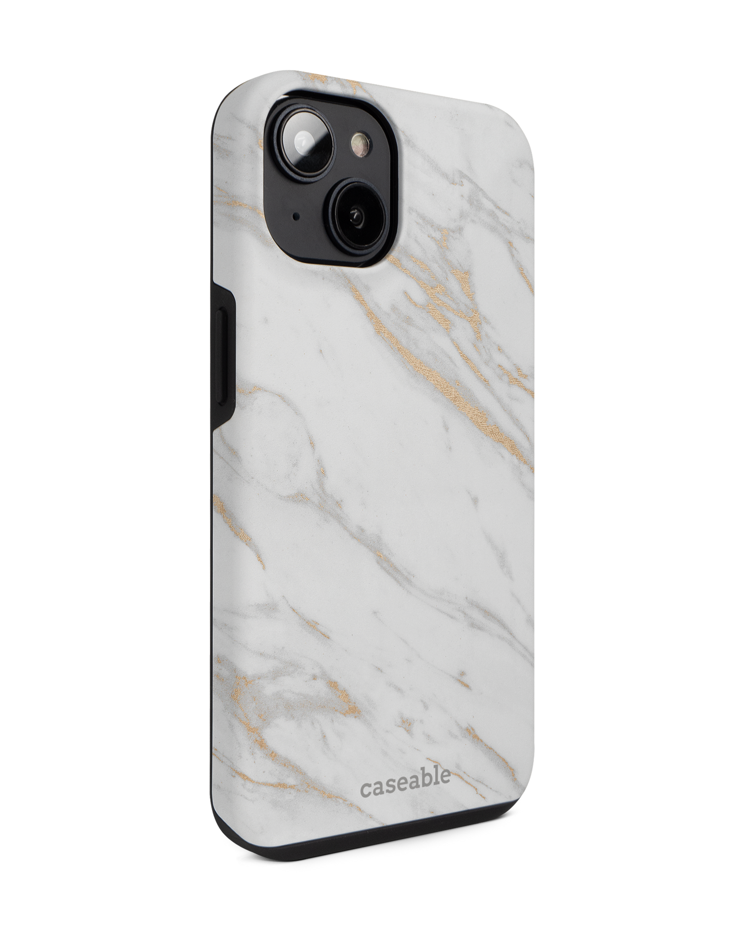 Gold Marble Elegance Premium Handyhülle für Apple iPhone 14: Seitenansicht links