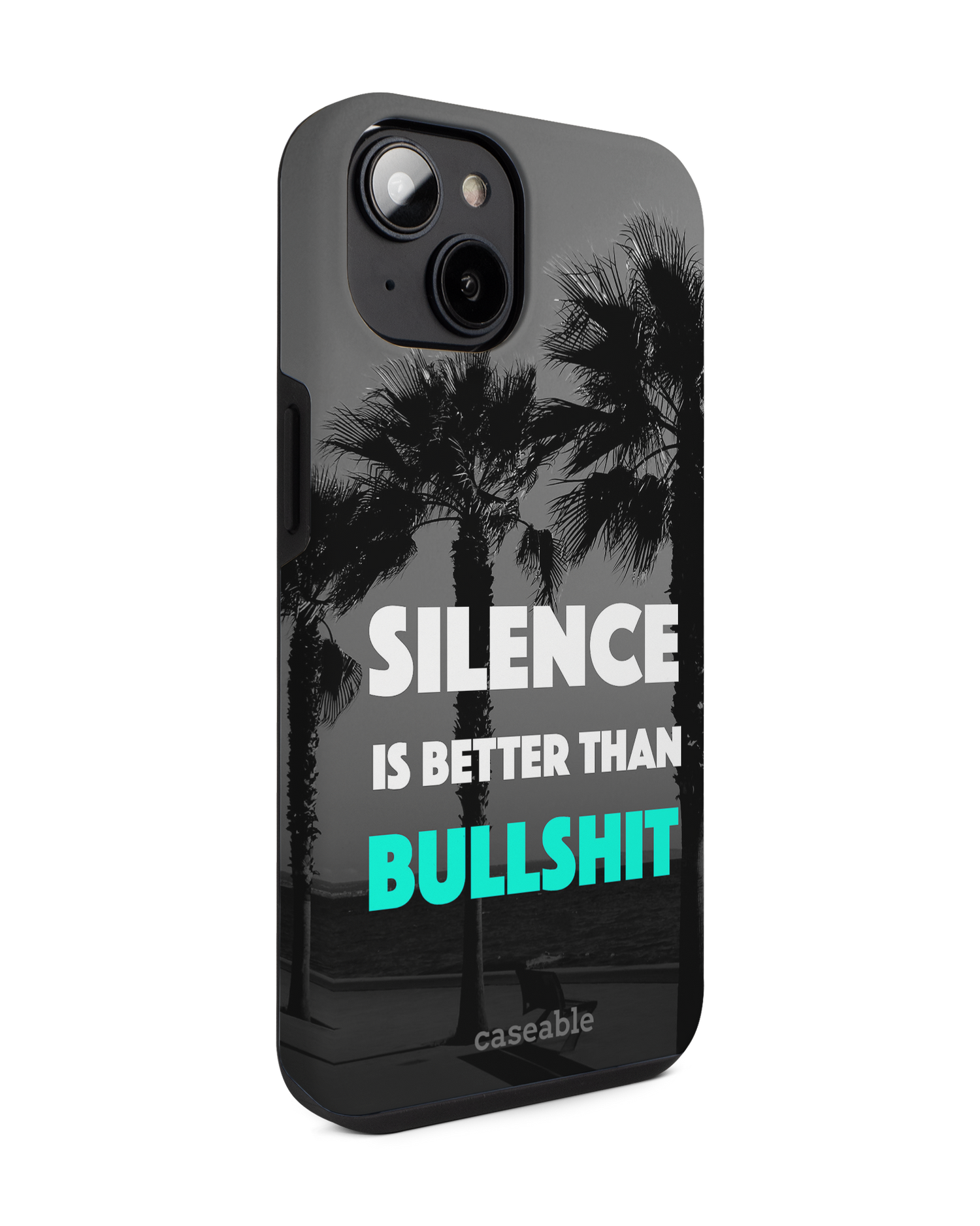 Silence is Better Premium Handyhülle für Apple iPhone 14: Seitenansicht links
