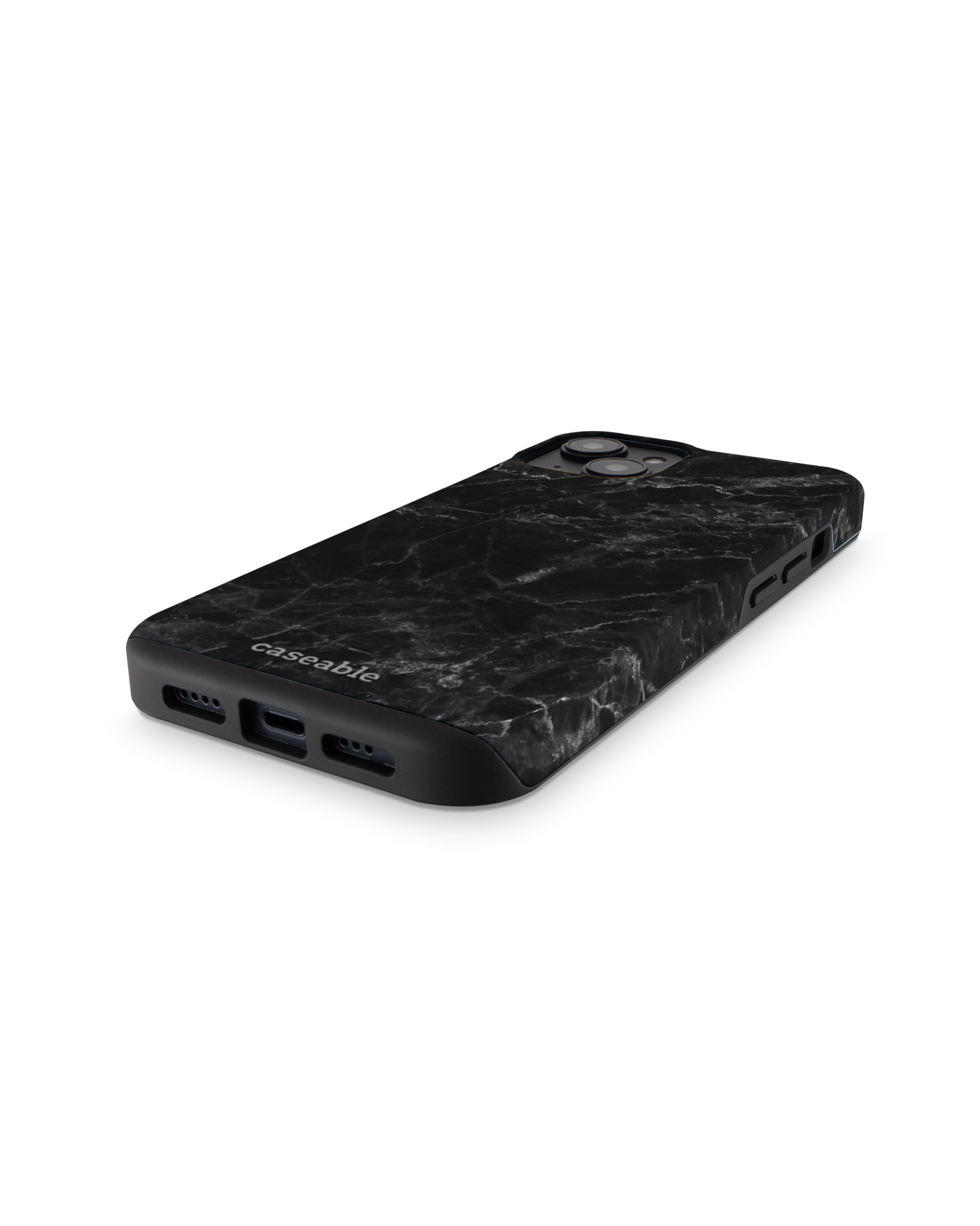 Midnight Marble Premium Handyhülle für Apple iPhone 14: Smartphone liegend
