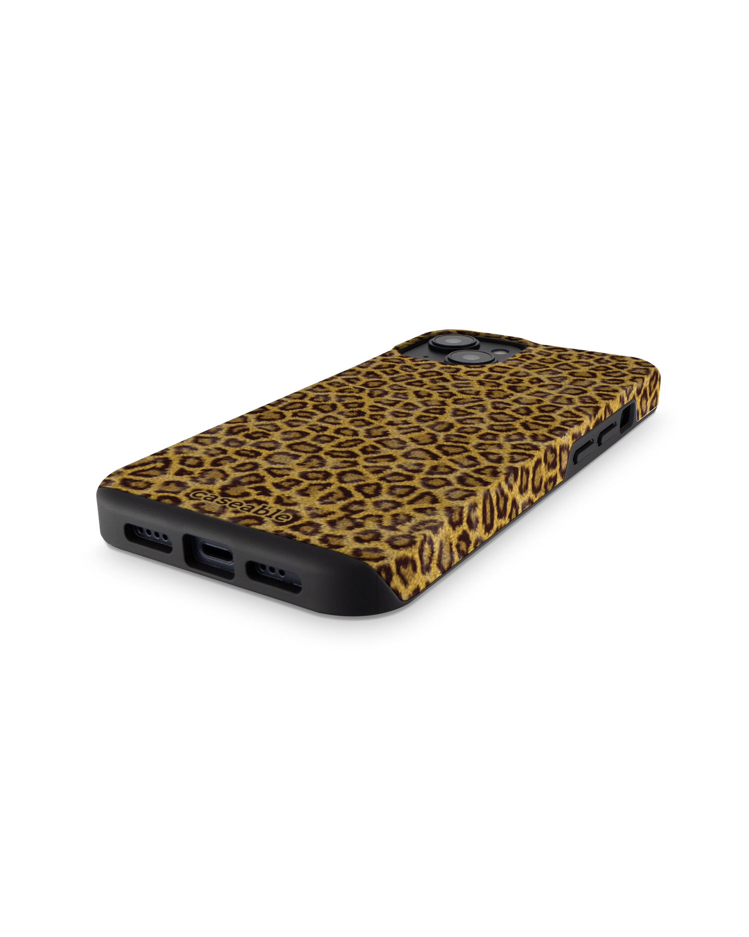 Leopard Skin Premium Handyhülle für Apple iPhone 14: Smartphone liegend
