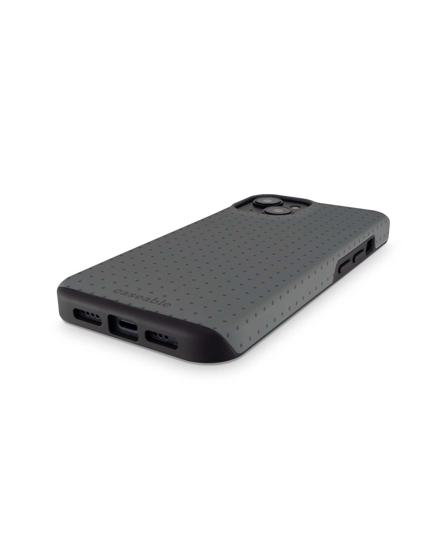 Dot Grid Grey Premium Handyhülle für Apple iPhone 14: Smartphone liegend