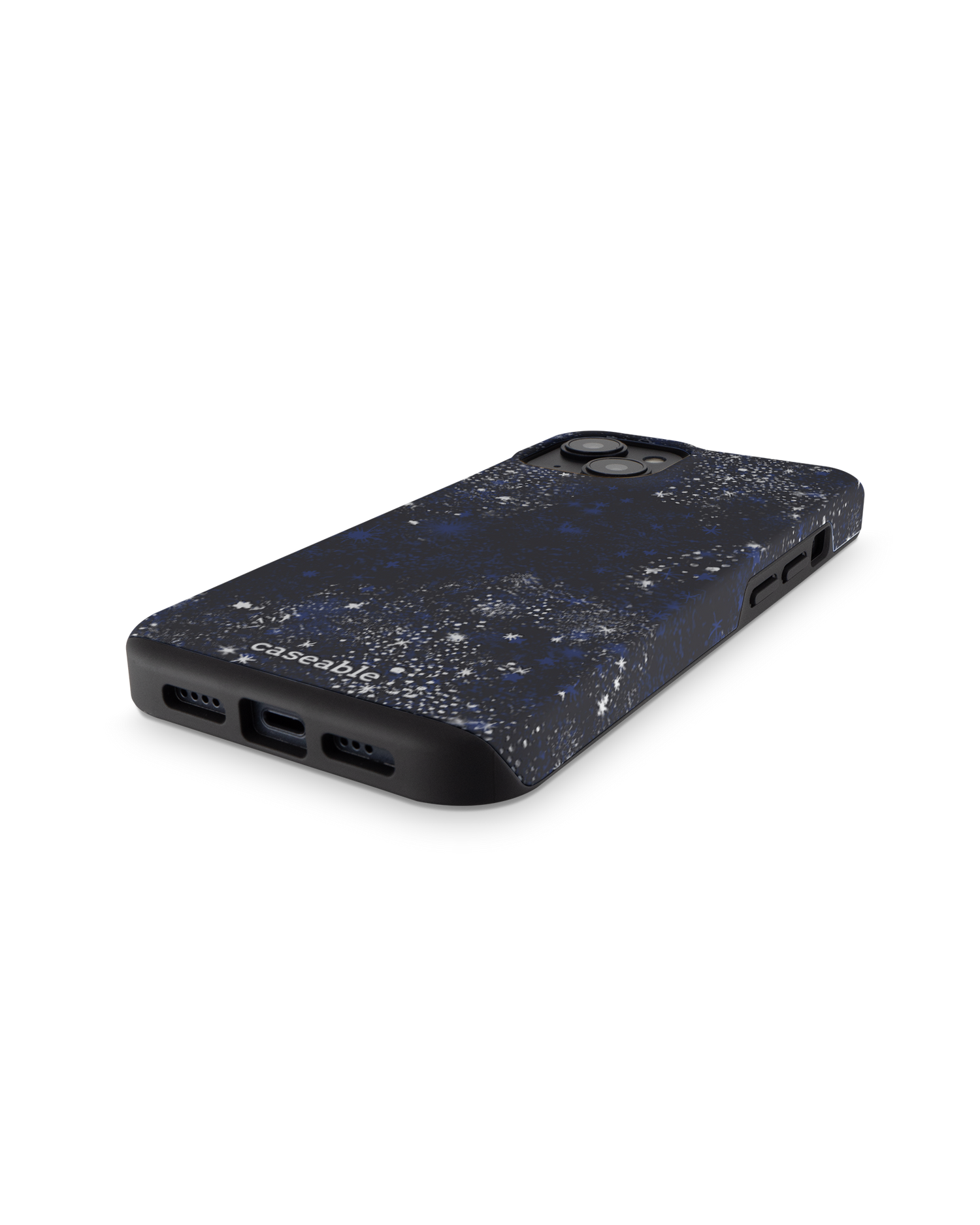 Starry Night Sky Premium Handyhülle für Apple iPhone 14: Smartphone liegend