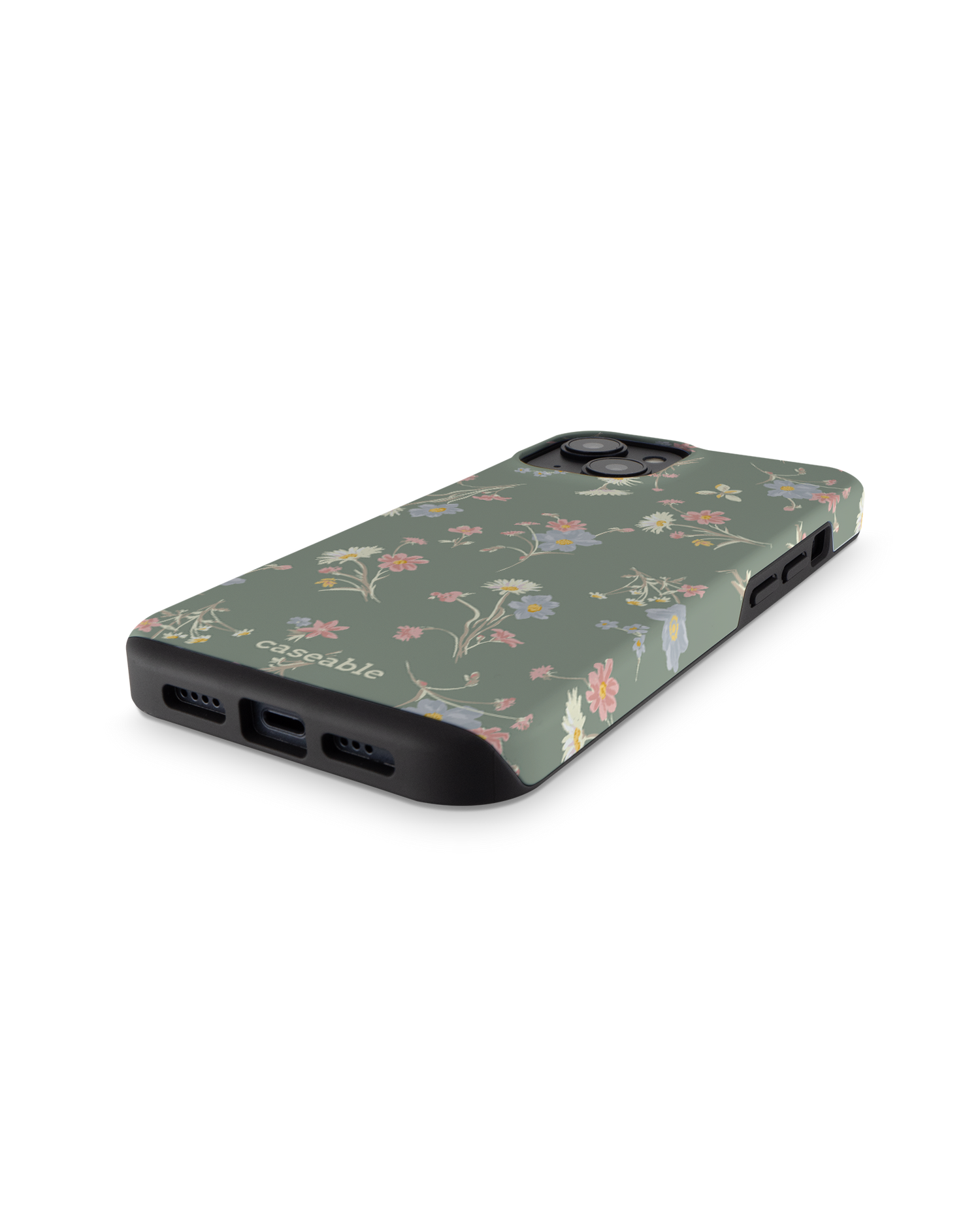 Wild Flower Sprigs Premium Handyhülle für Apple iPhone 14: Smartphone liegend