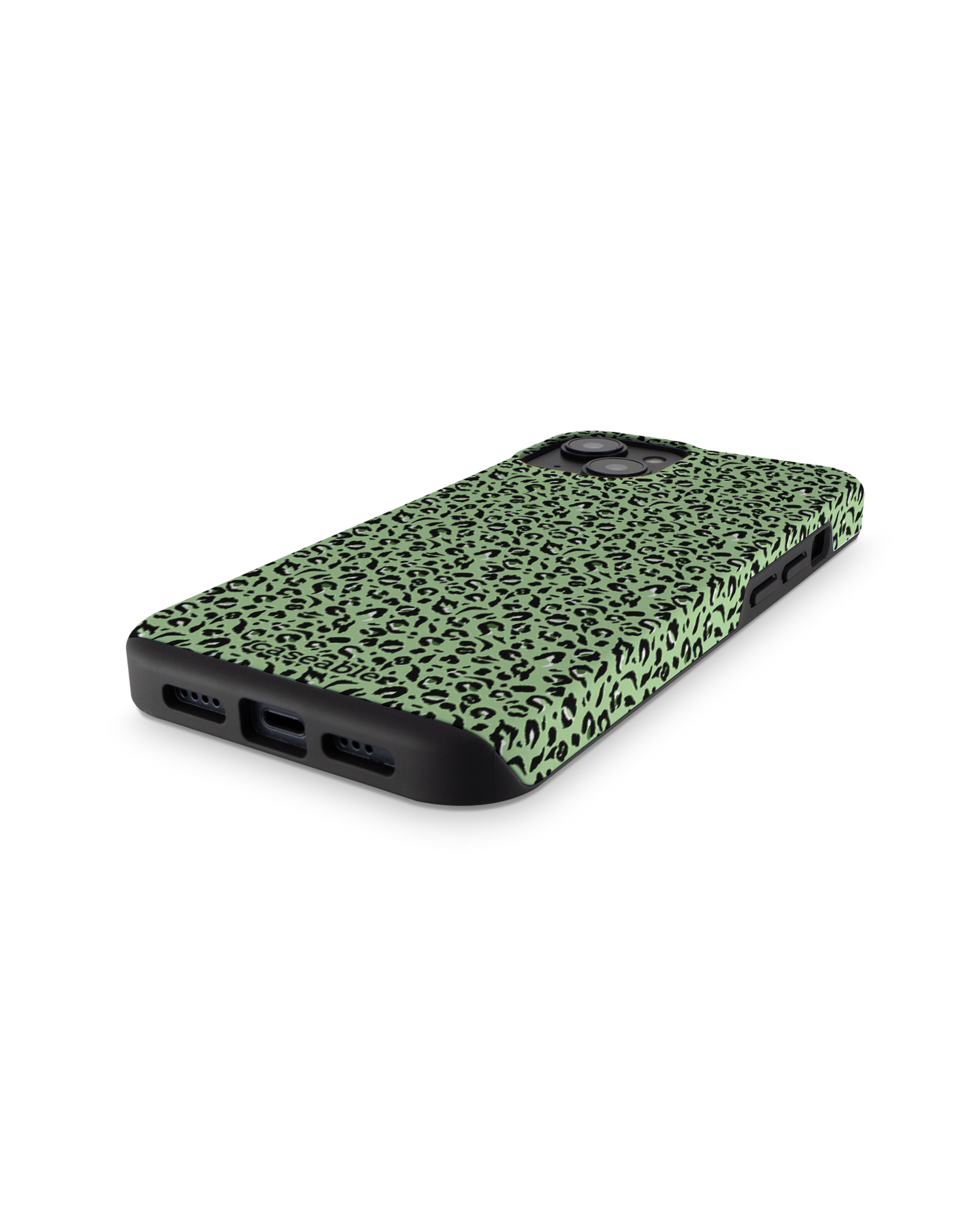Mint Leopard Premium Handyhülle für Apple iPhone 14: Smartphone liegend