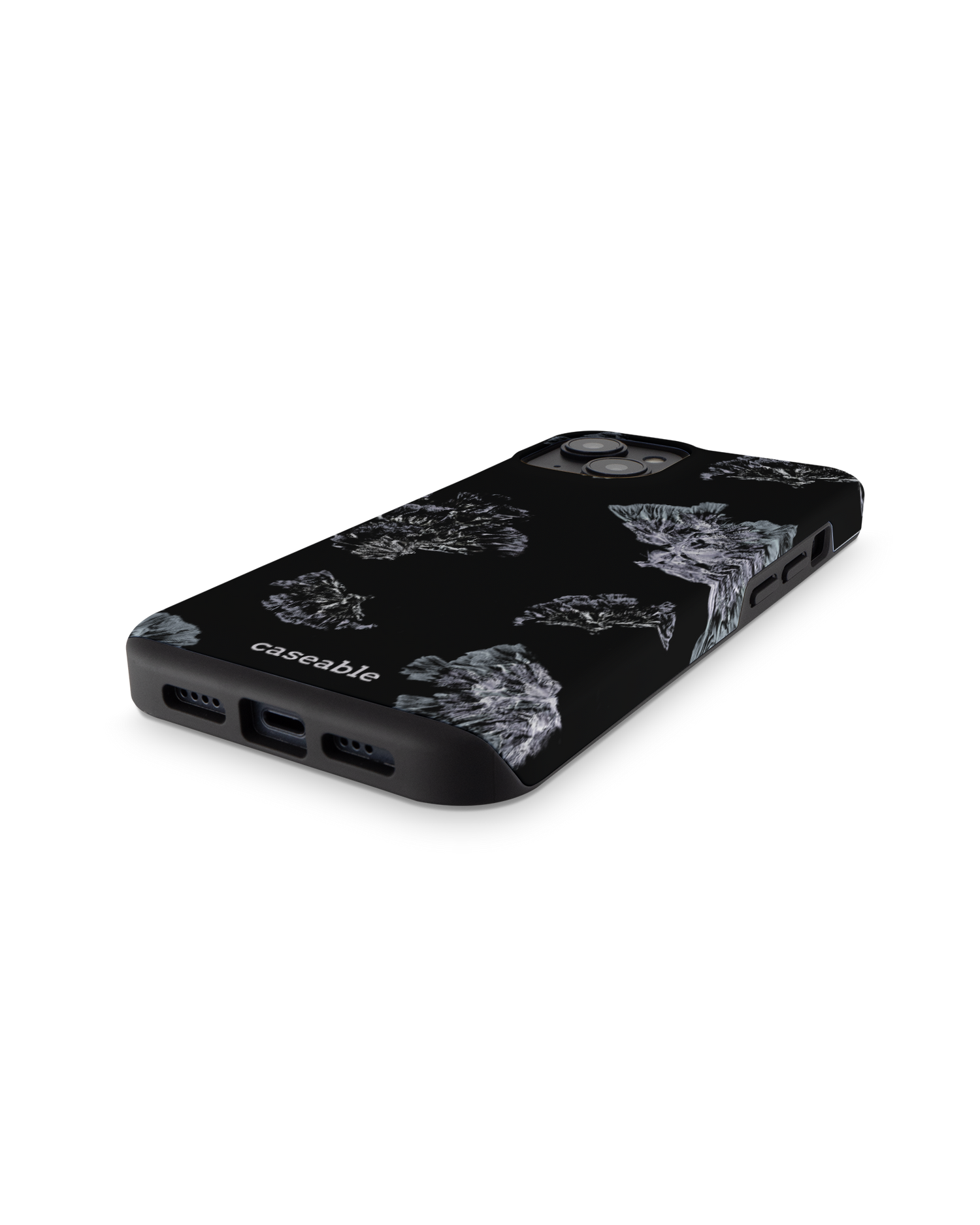 Silver Petals Premium Handyhülle für Apple iPhone 14: Smartphone liegend