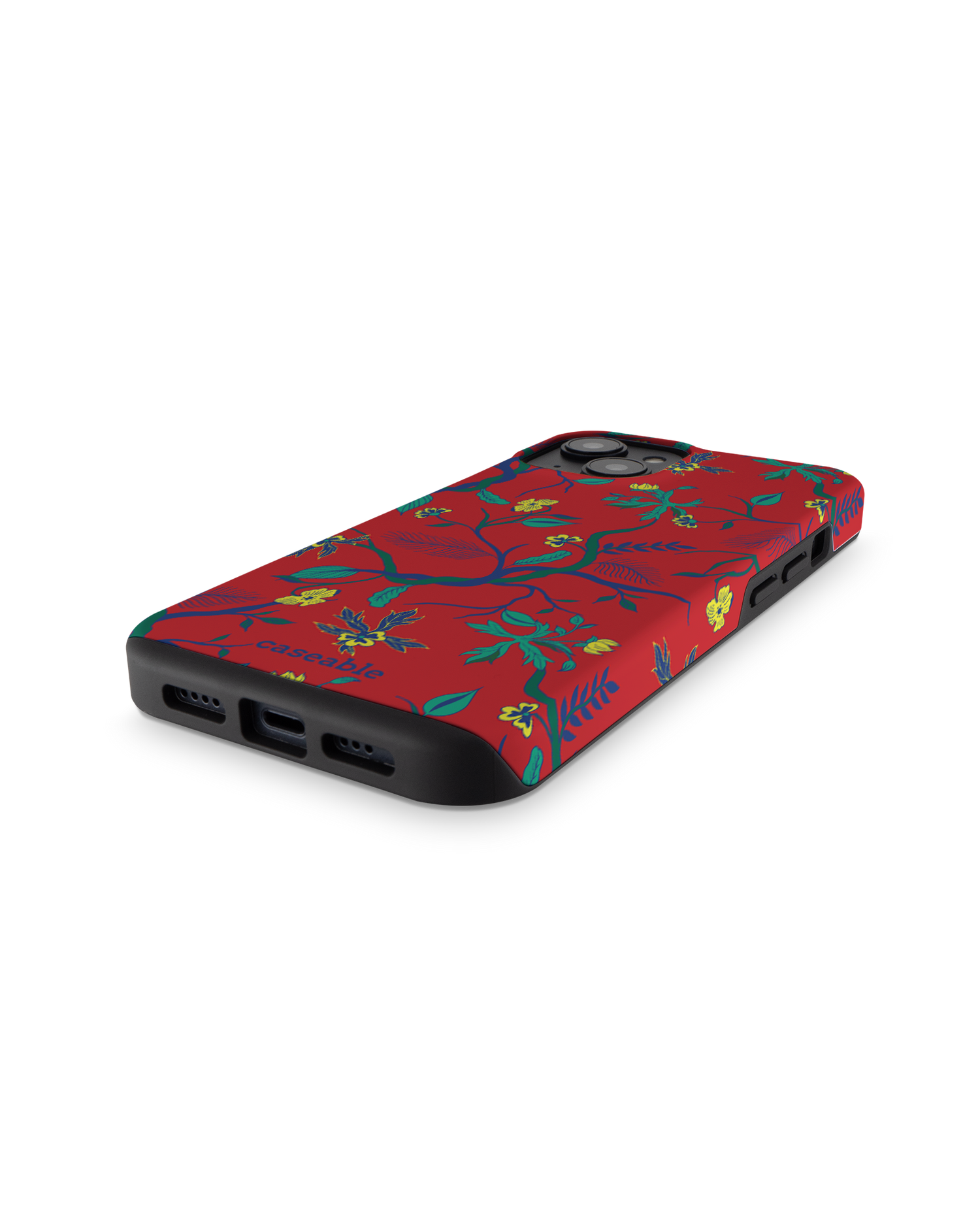 Ultra Red Floral Premium Handyhülle für Apple iPhone 14: Smartphone liegend