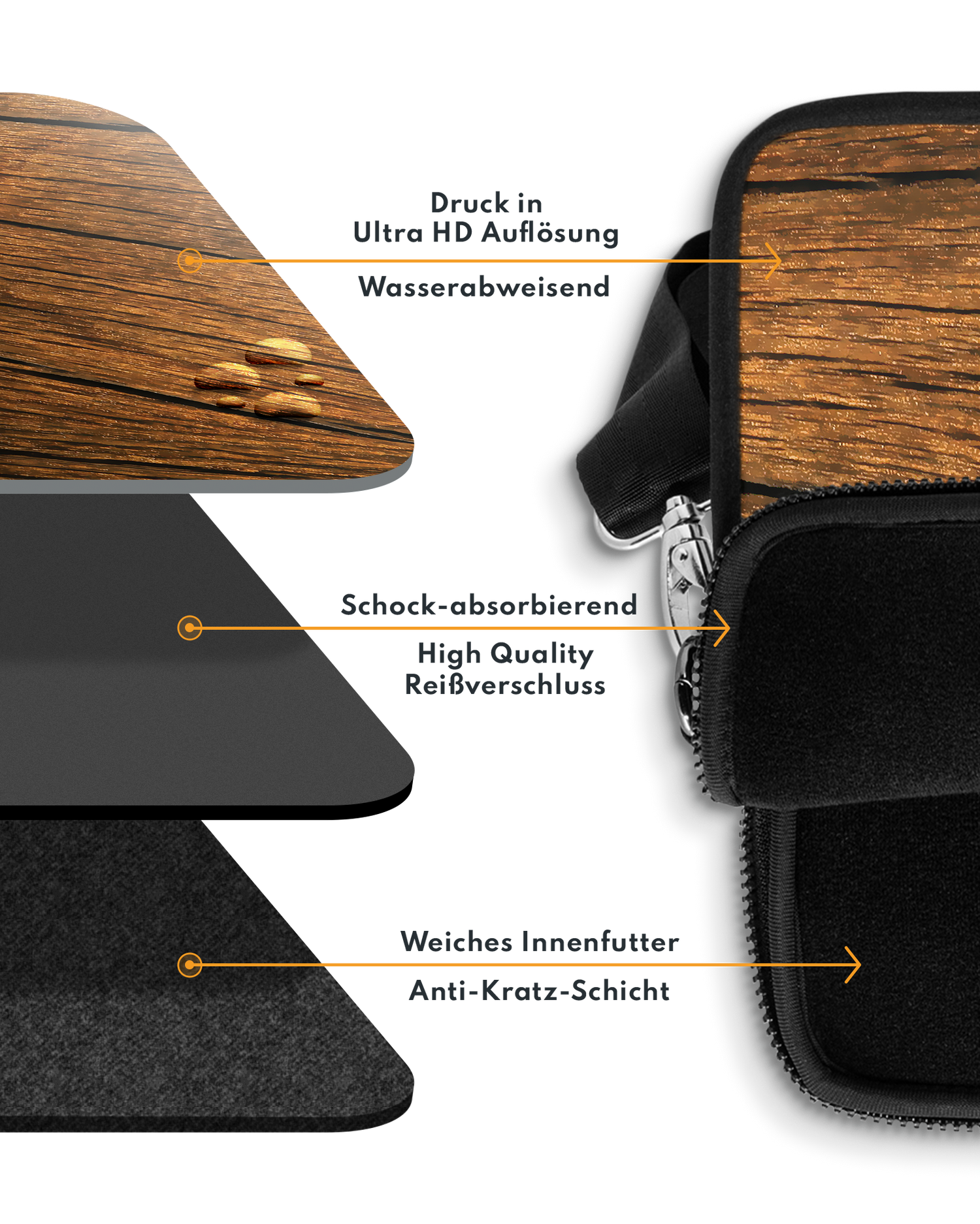Wood Premium Laptoptasche 17 Zoll mit weichem Innenfutter
