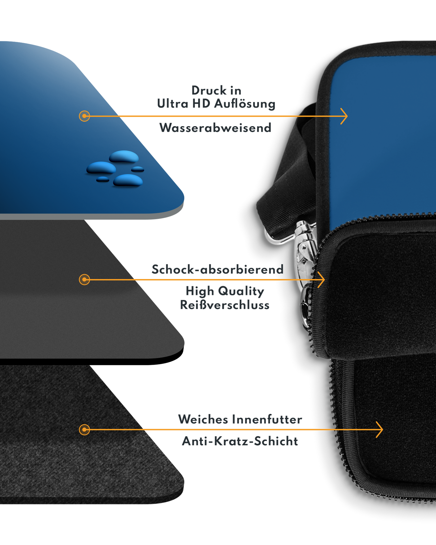 CLASSIC BLUE Premium Laptoptasche 17 Zoll mit weichem Innenfutter