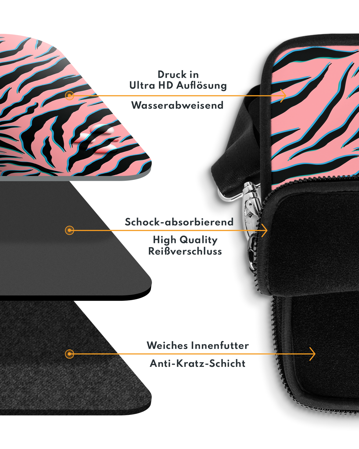 Pink Zebra Premium Laptoptasche 17 Zoll mit weichem Innenfutter